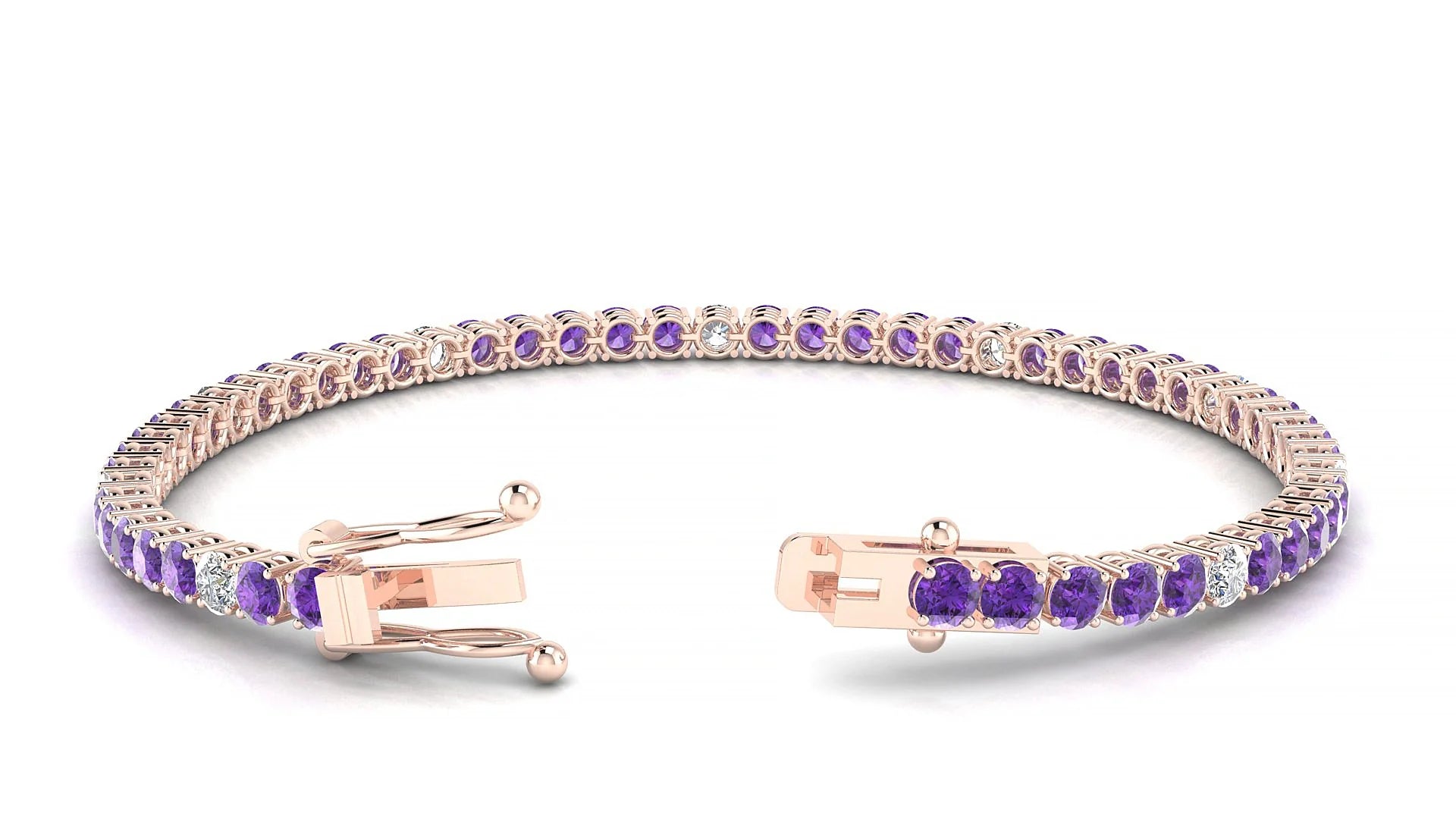 Capri 5-1 | 18k Rose Gold 3 mm Round Natural Amethyst & Diamond Tennis Bracelet
