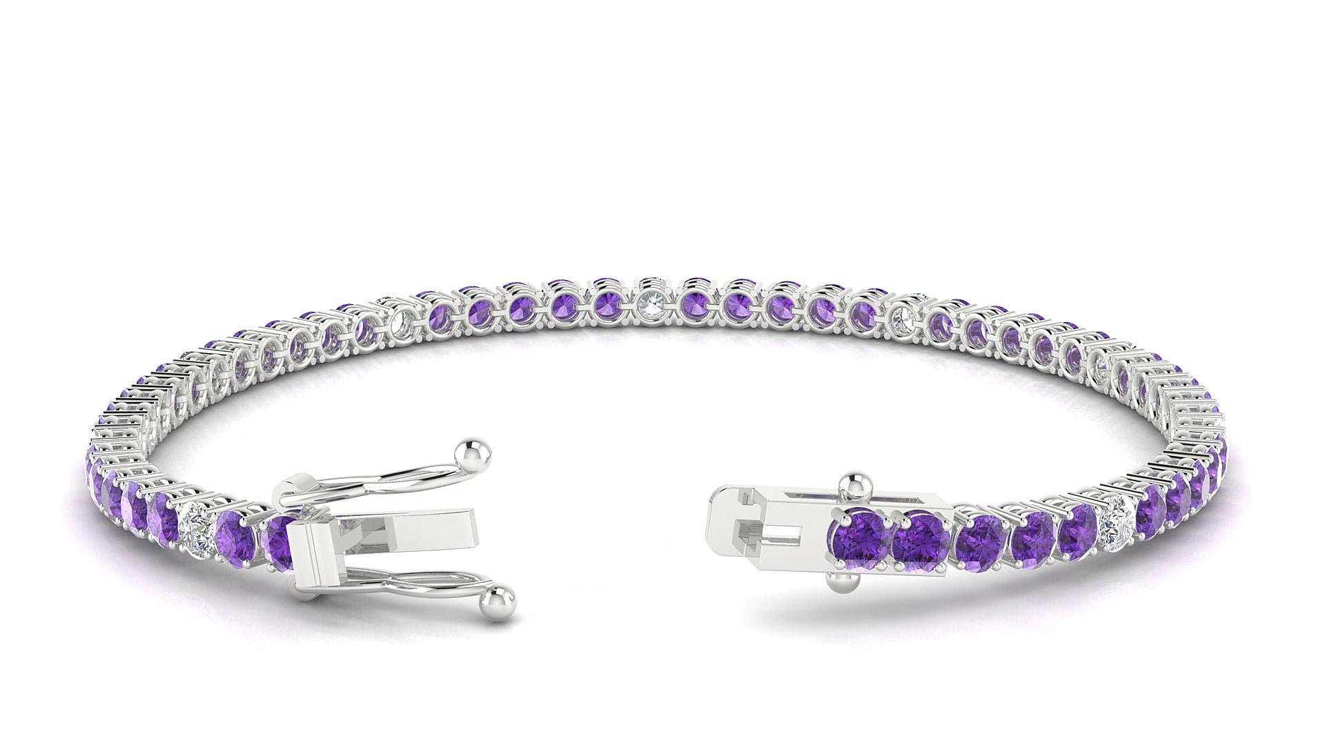 Capri 5-1 | 18k White Gold 3 mm Round Natural Amethyst & Diamond 15 cm Tennis Bracelet