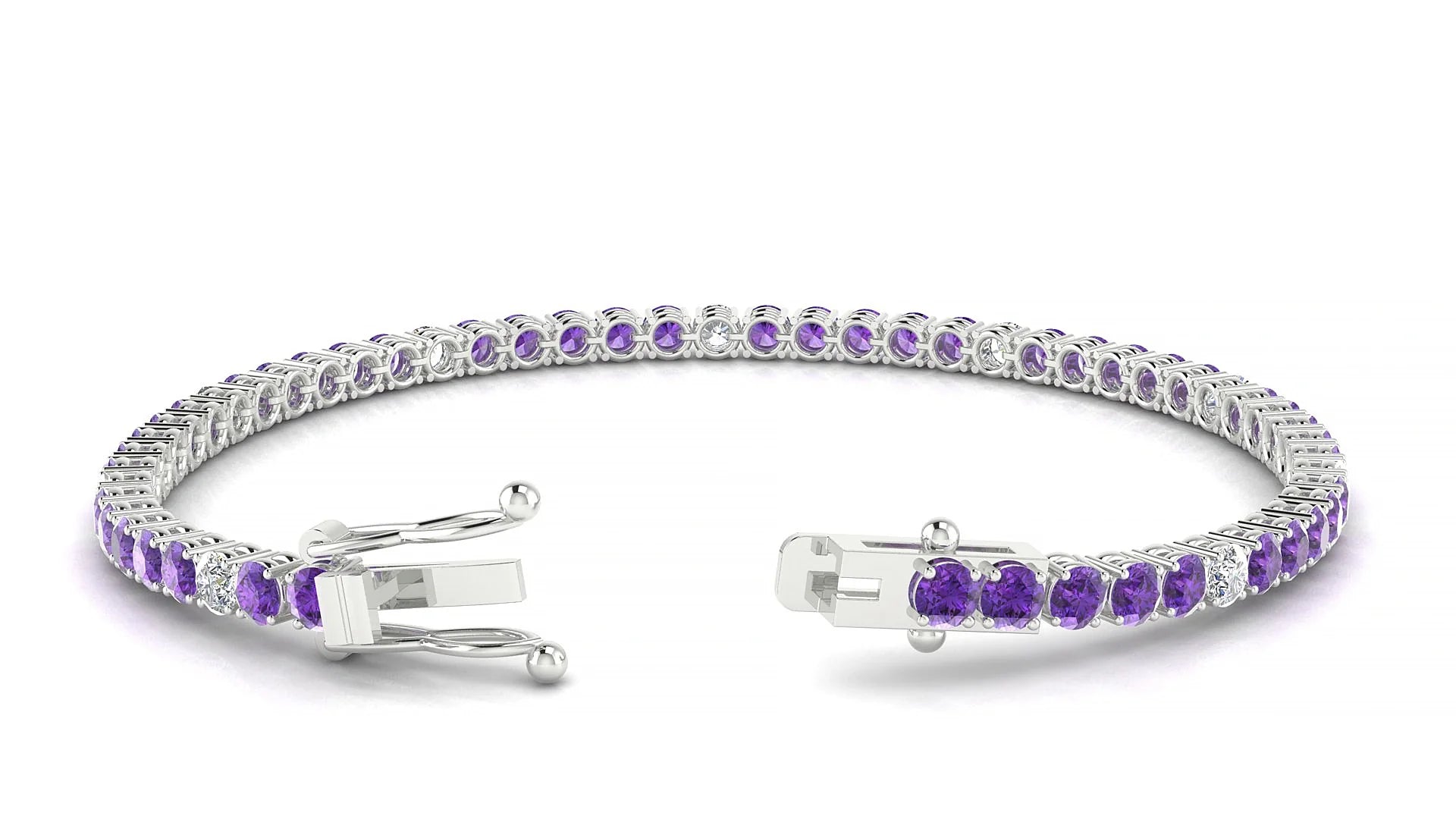 Capri 5-1 | 18k White Gold 3 mm Round Natural Amethyst & Diamond Tennis Bracelet