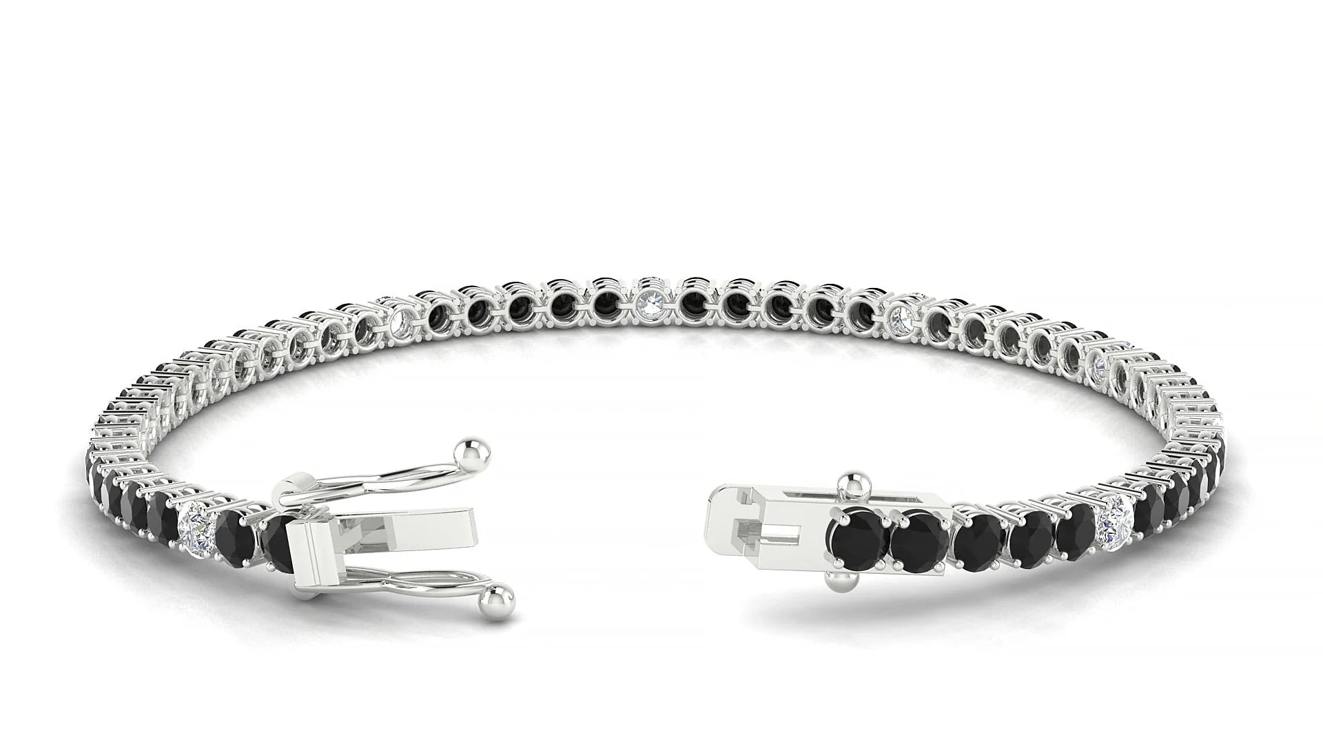 Capri 5-1 | 18k White Gold 3 mm Round Natural Black Diamond & Diamond Tennis Bracelet
