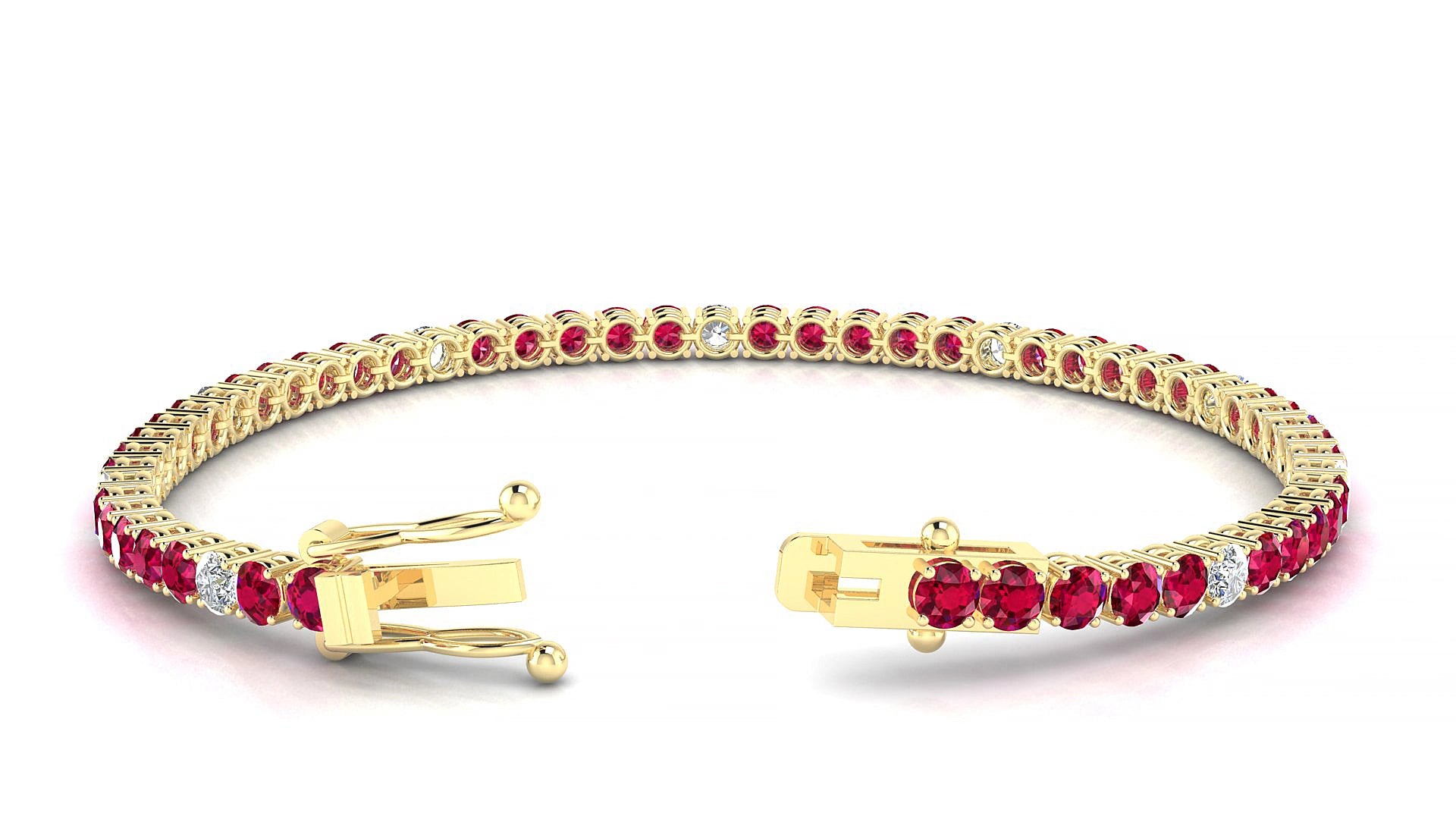 Capri 5-1 | 18k Yellow Gold 3 mm Round Natural Ruby & Diamond 15 cm Tennis Bracelet