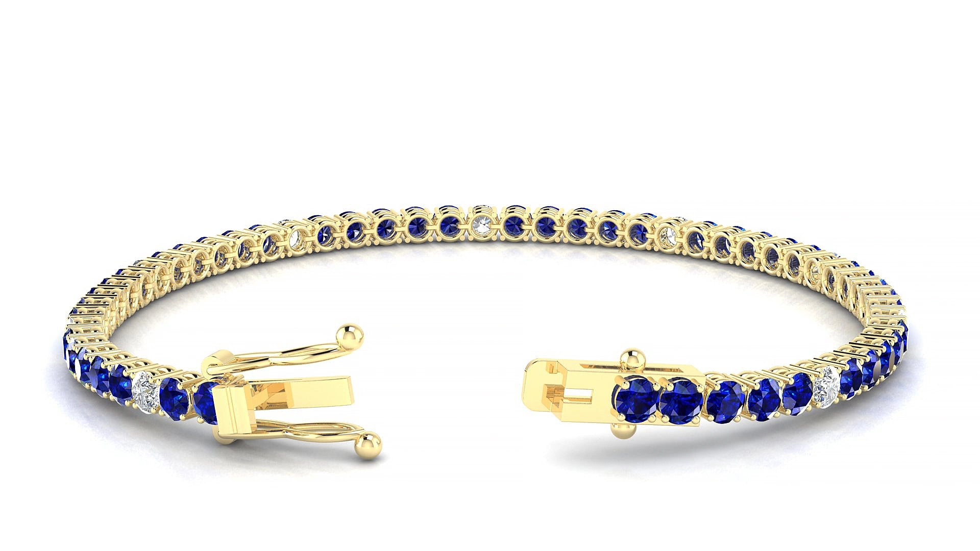Capri 5-1 | 18k Yellow Gold 3 mm Round Natural Sapphire & Diamond 15 cm Tennis Bracelet