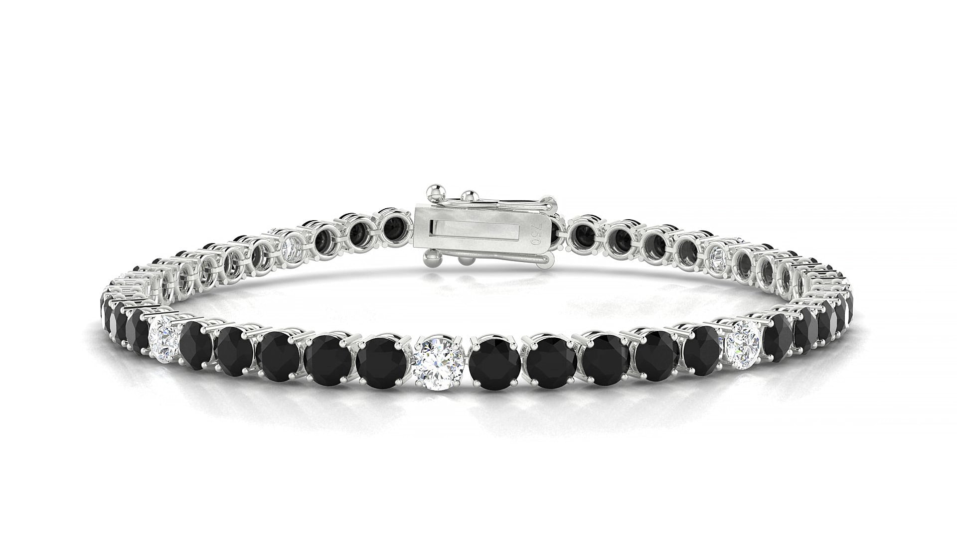 Capri 5-1 | 18k White Gold 3.4 mm Round Natural Black Diamond & Diamond 15 cm Tennis Bracelet