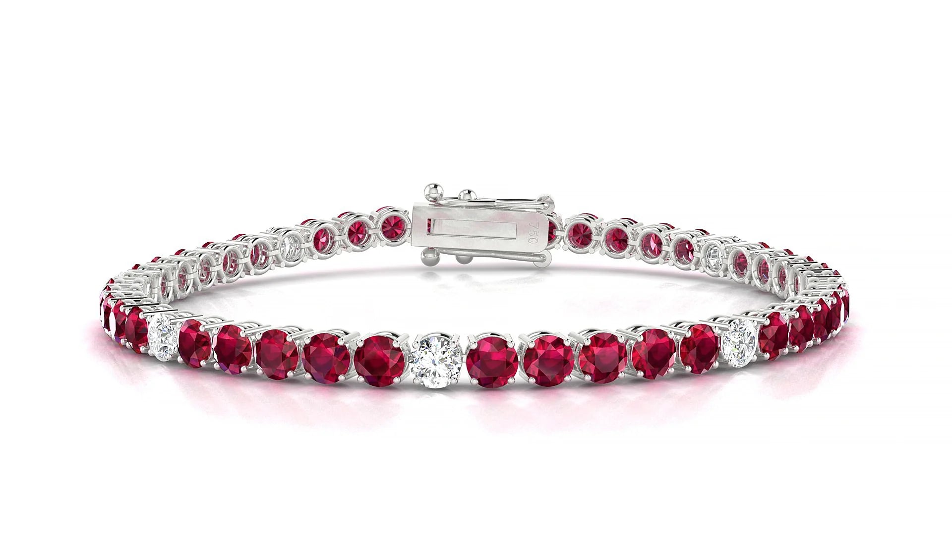 Capri 5-1 | 18k White Gold 3.4 mm Round Natural Ruby & Diamond Tennis Bracelet