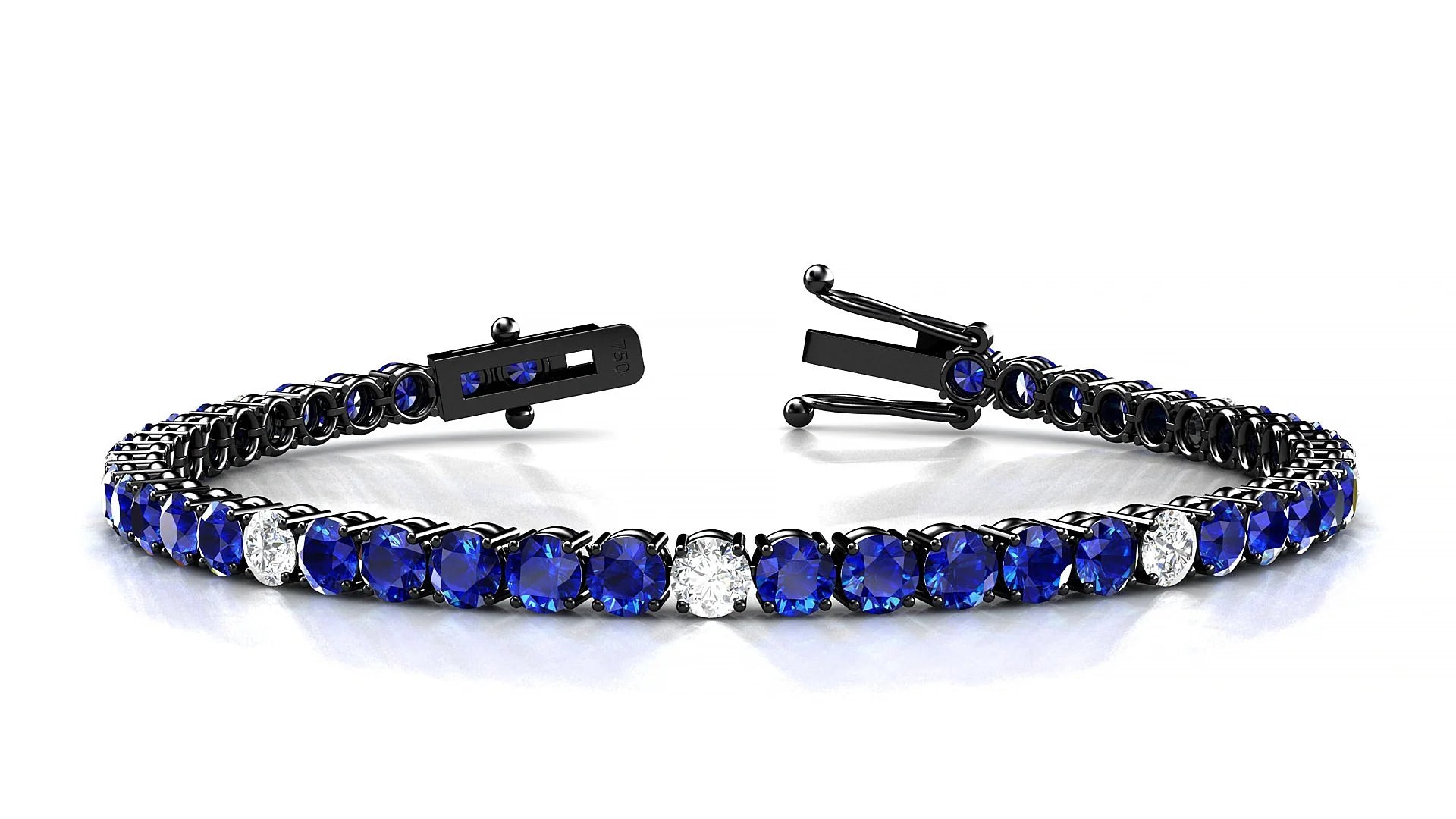 Capri 5-1 | 18k Black Gold 3.4 mm Round Natural Sapphire & Diamond Tennis Bracelet