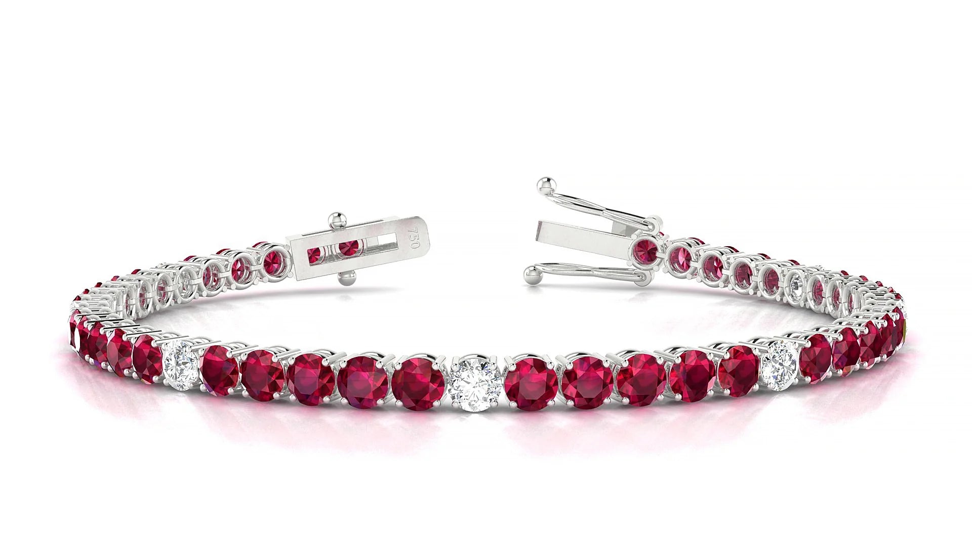 Capri 5-1 | 18k White Gold 3.4 mm Round Natural Ruby & Diamond Tennis Bracelet