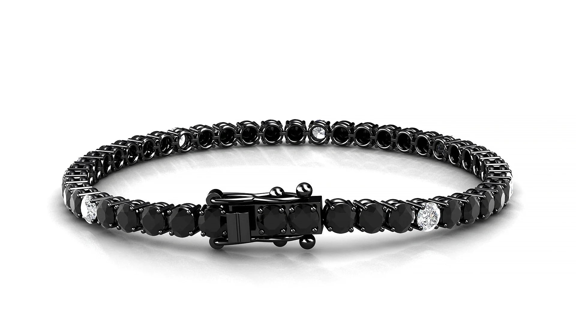 Capri 5-1 | 18k Black Gold 3.4 mm Round Natural Black Diamond & Diamond Tennis Bracelet
