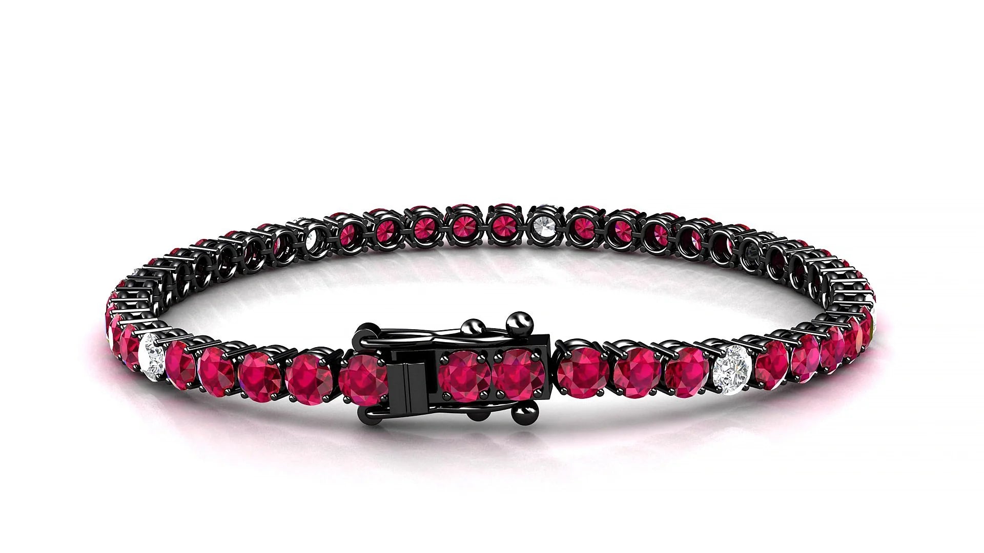 Capri 5-1 | 18k Black Gold 3.4 mm Round Natural Ruby & Diamond Tennis Bracelet