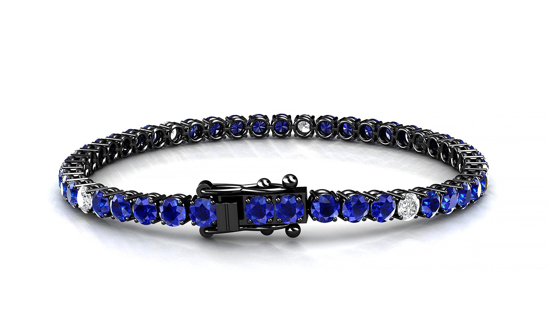 Capri 5-1 | 18k Black Gold 3.4 mm Round Natural Sapphire & Diamond 15 cm Tennis Bracelet