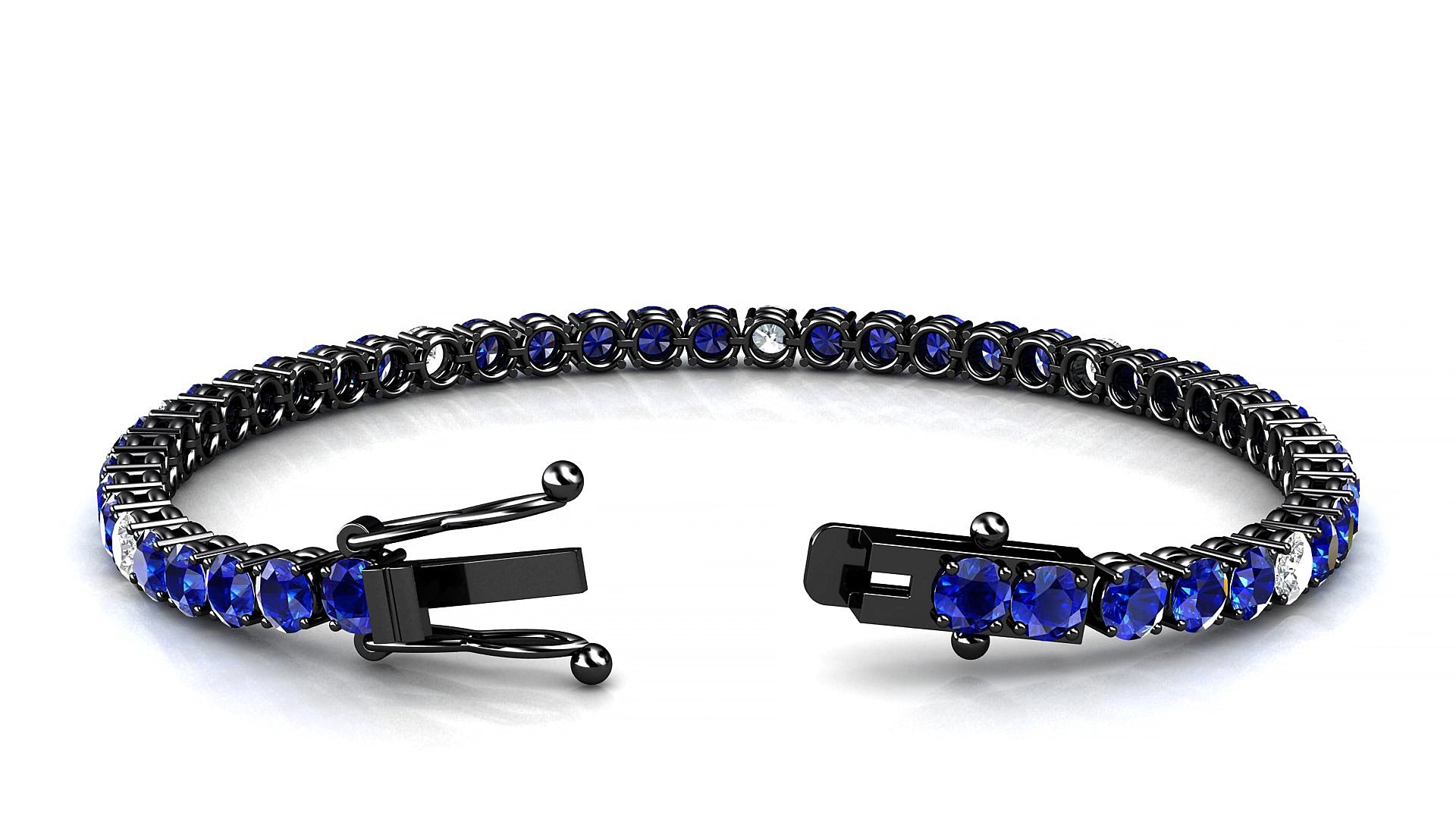 Capri 5-1 | 18k Black Gold 3.4 mm Round Natural Sapphire & Diamond 15 cm Tennis Bracelet