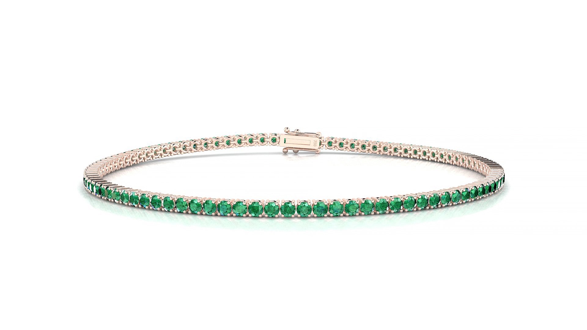 Capri | 18k Rose Gold 1.7 mm Round Natural Emerald 18 cm Tennis Bracelet