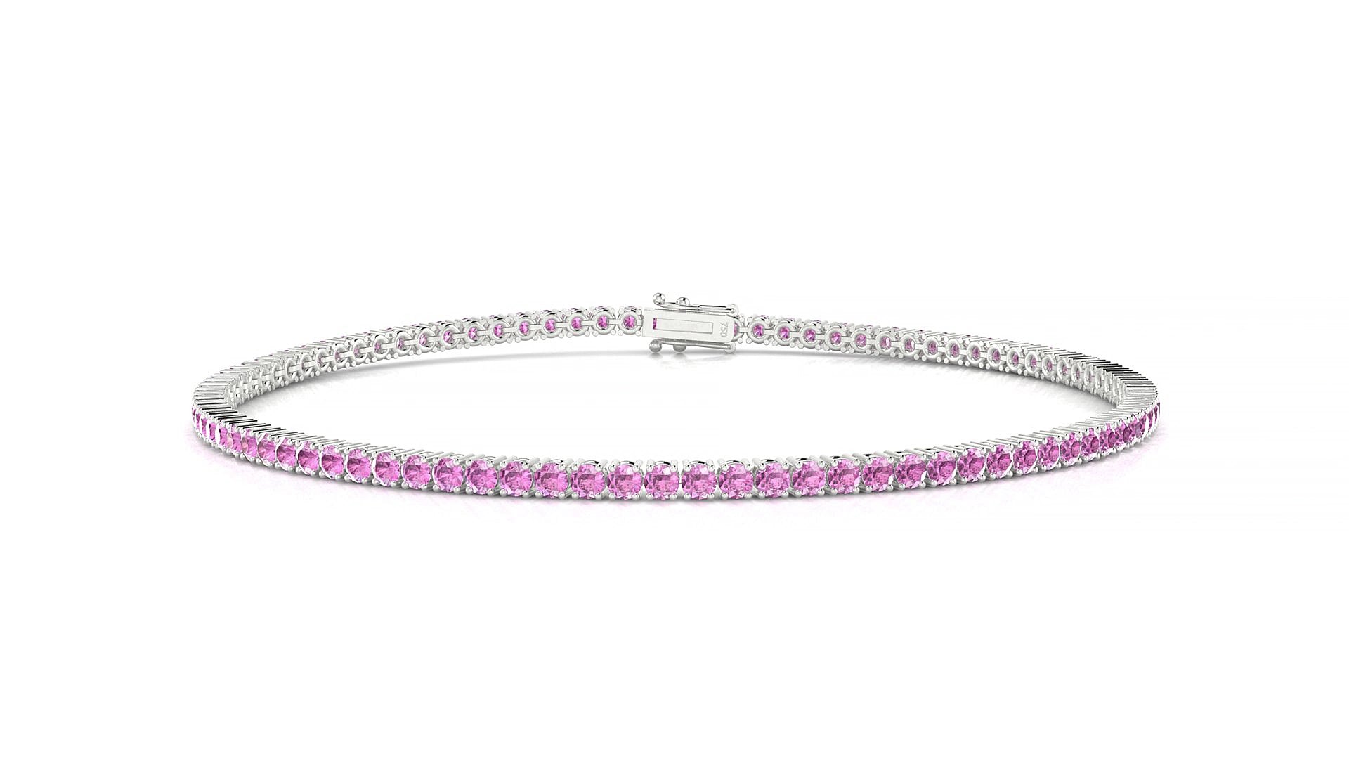 Capri | 18k White Gold 1.7 mm Round Natural Pink Sapphire 15 cm Tennis Bracelet