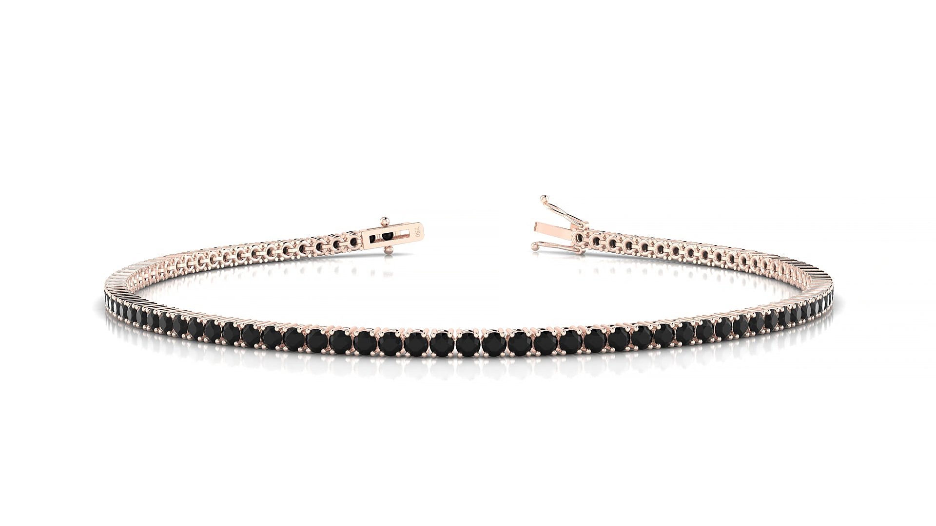 Capri | 18k Rose Gold 1.7 mm Round Natural Black Diamond 15 cm Tennis Bracelet