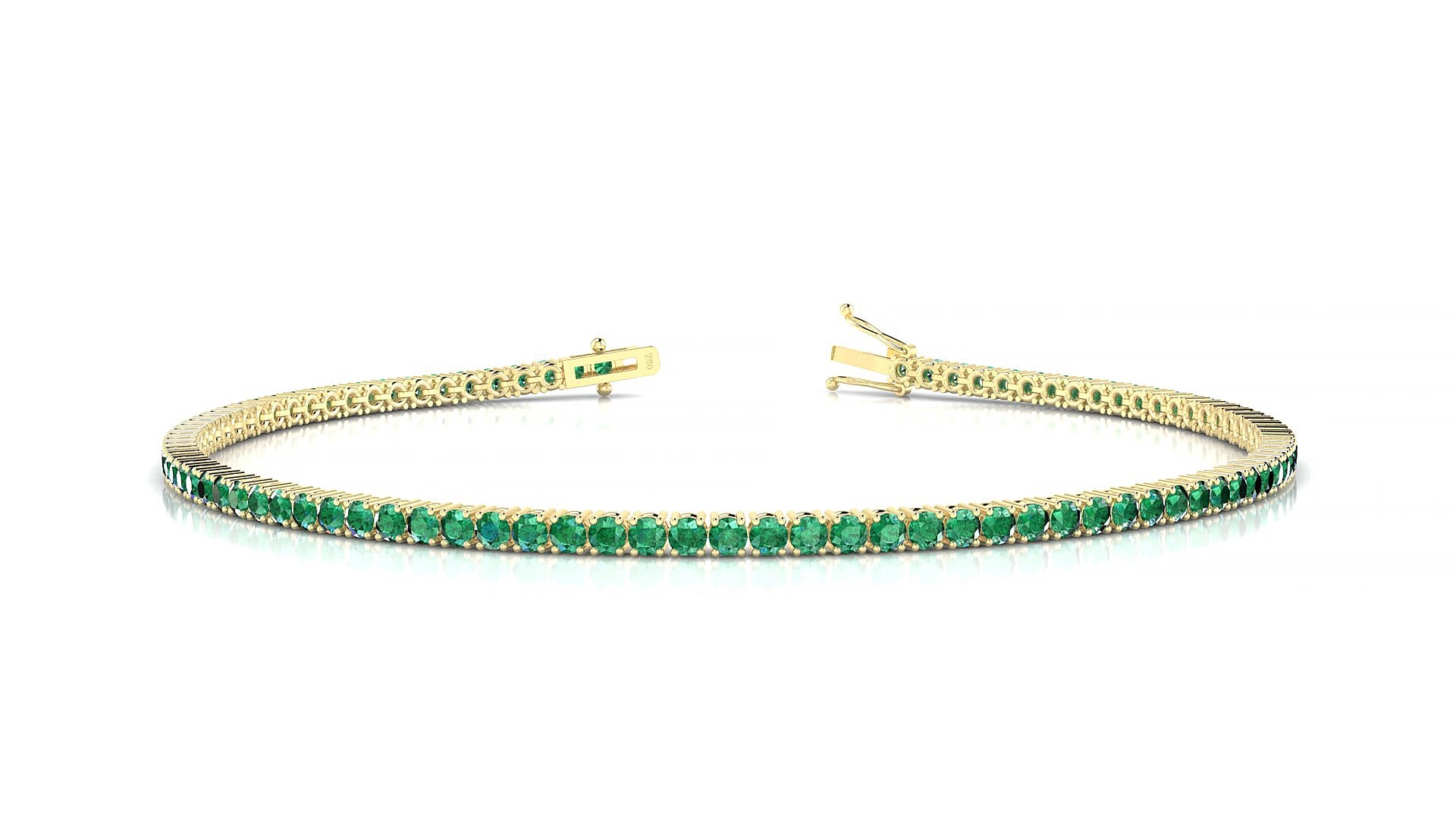 Capri | 18k Yellow Gold 1.7 mm Round Natural Emerald 15 cm Tennis Bracelet