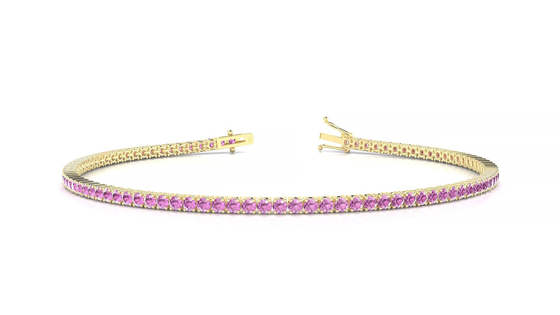 Capri | 18k Yellow Gold 1.7 mm Round Natural Pink Sapphire Tennis Bracelet