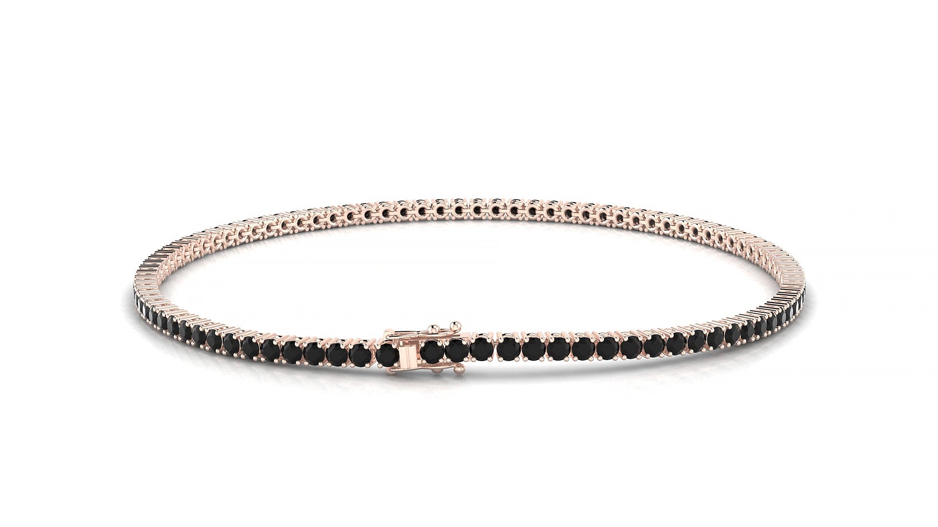 Capri | 18k Rose Gold 1.7 mm Round Natural Black Diamond 19 cm Tennis Bracelet
