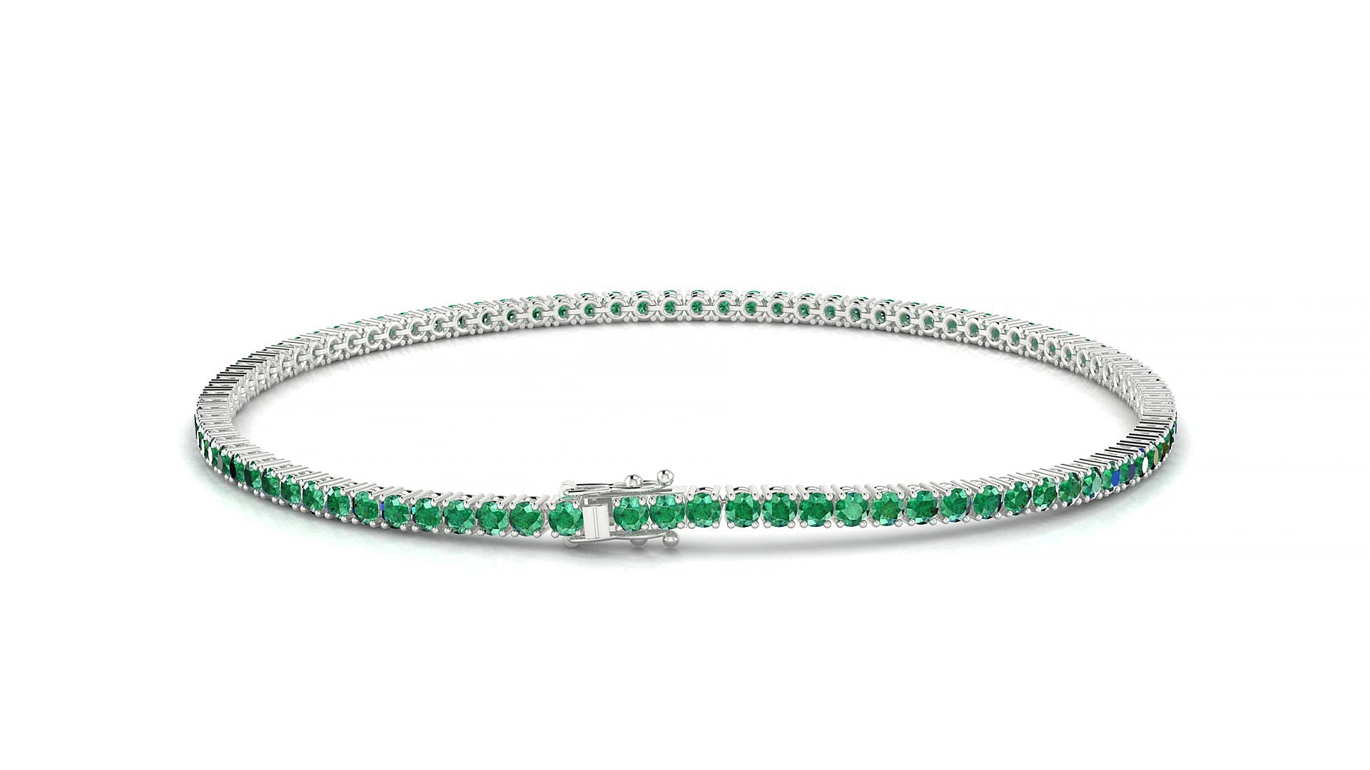 Capri | 18k White Gold 1.7 mm Round Natural Emerald 15 cm Tennis Bracelet