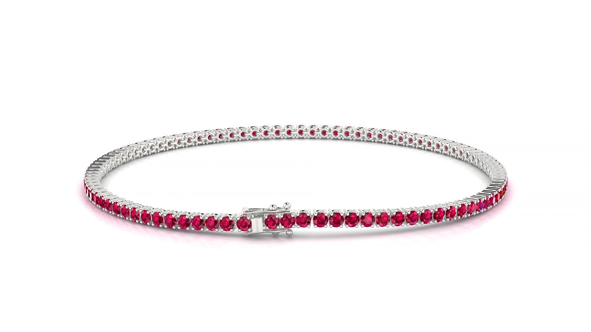 Capri | 18k White Gold 1.7 mm Round Natural Ruby 15 cm Tennis Bracelet