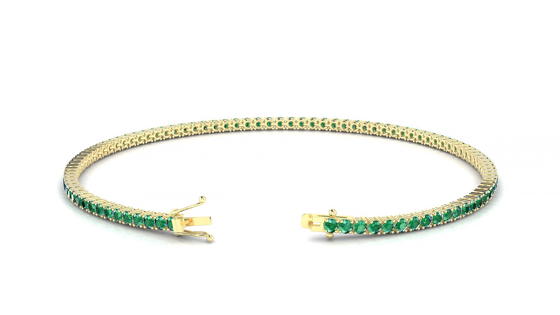 Capri | 18k Yellow Gold 1.7 mm Round Natural Emerald 15 cm Tennis Bracelet