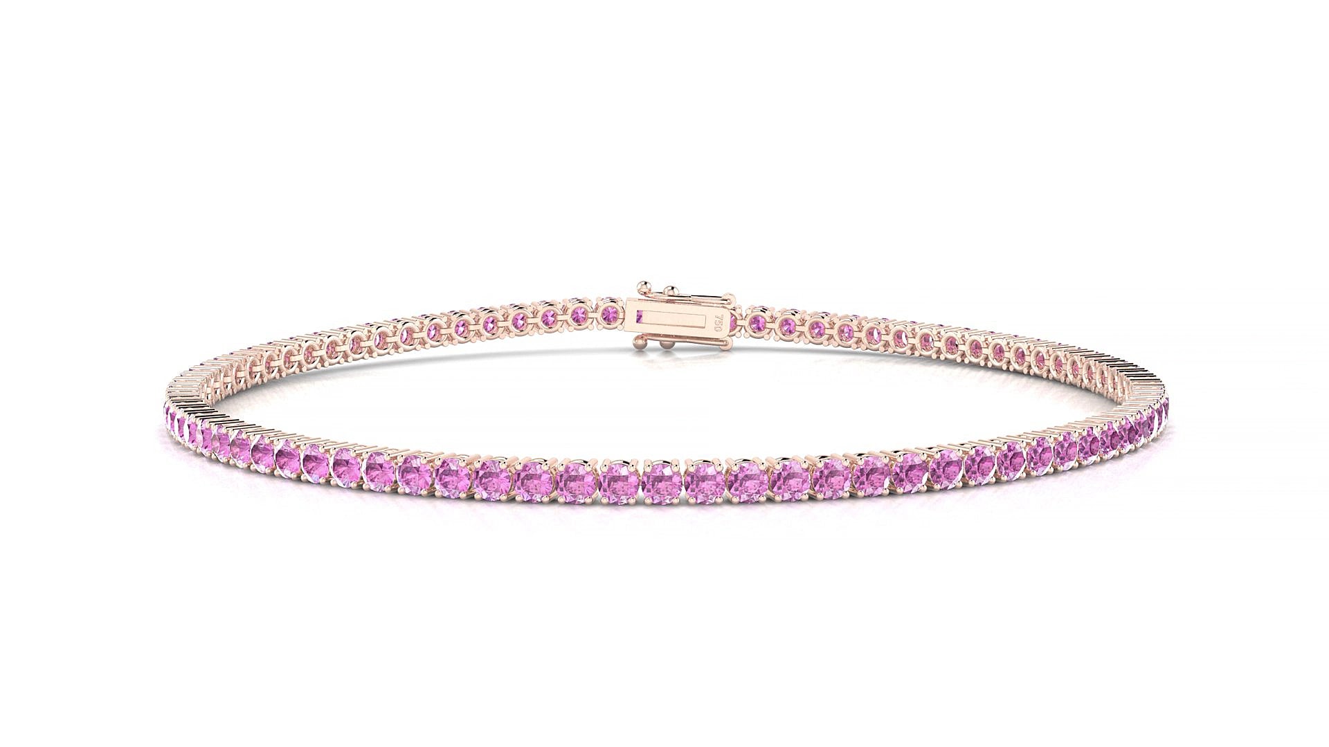 Capri | 18k Rose Gold 2 mm Round Natural Pink Sapphire 15 cm Tennis Bracelet
