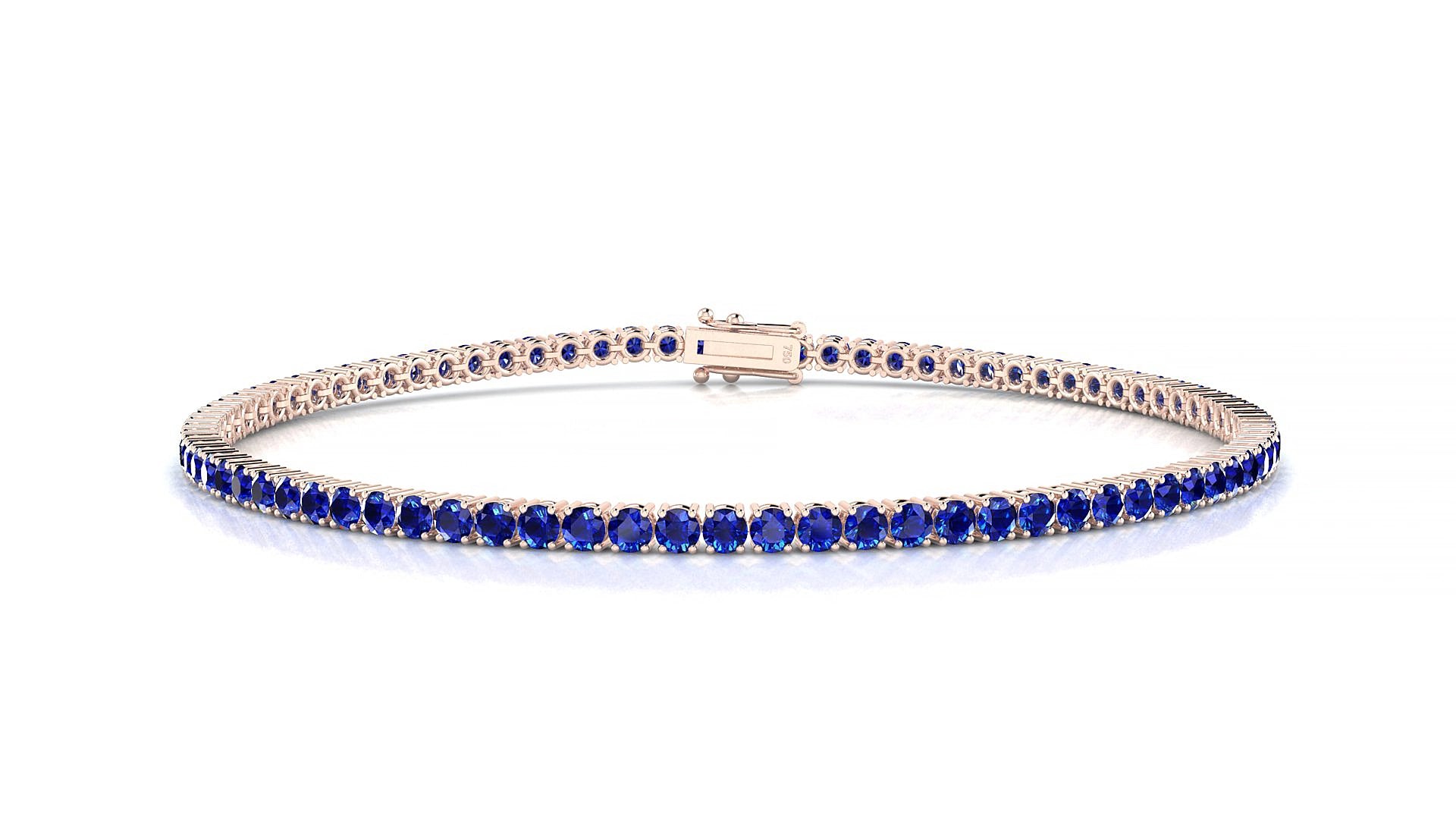 Capri | 18k Rose Gold 2 mm Round Natural Sapphire 18 cm Tennis Bracelet