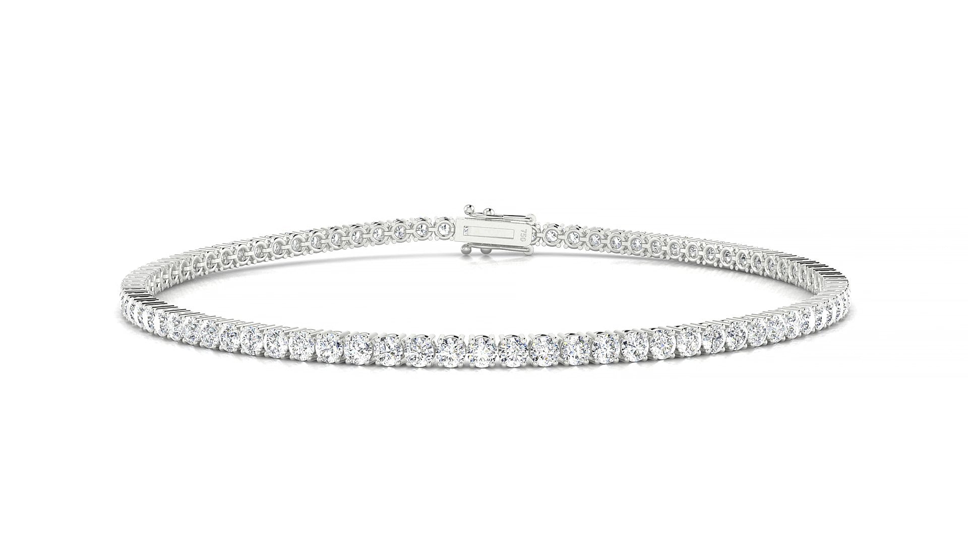Capri | 18k White Gold 2 mm Round Natural Diamond 15 cm Tennis Bracelet
