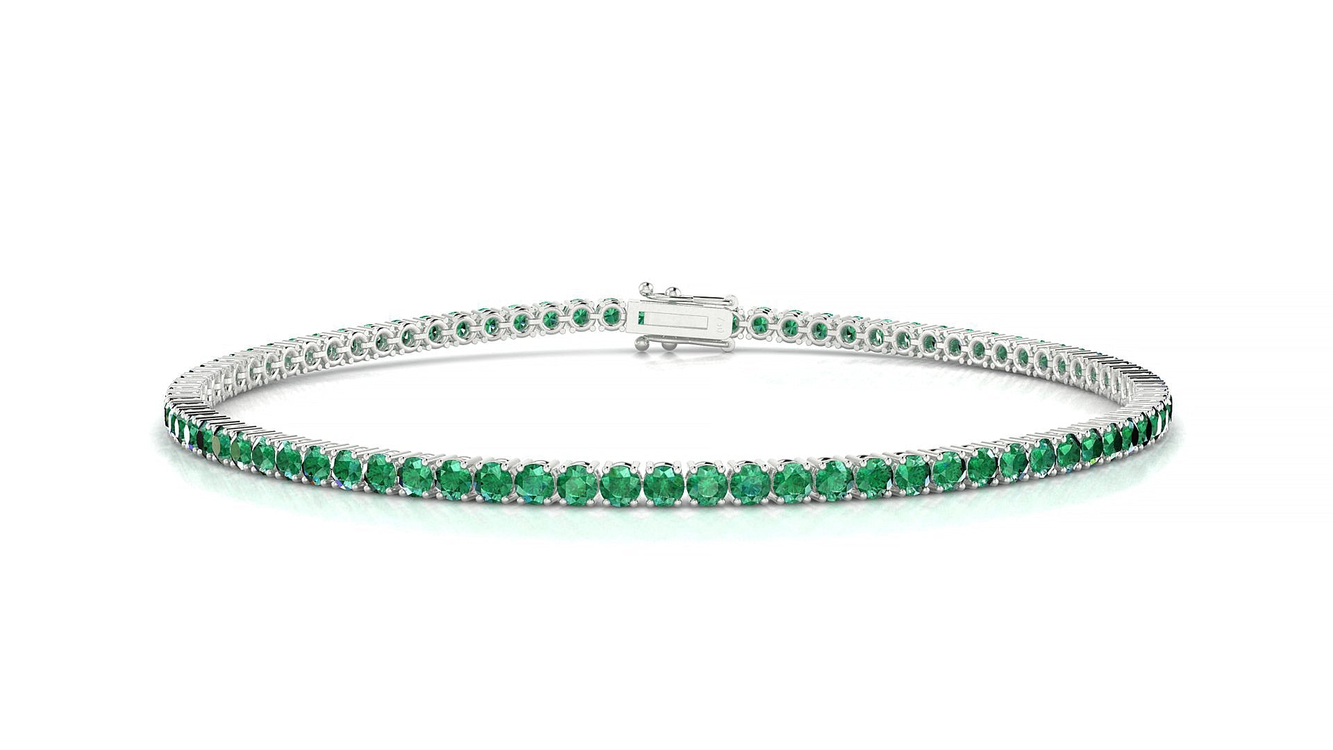 Capri | 18k White Gold 2 mm Round Natural Emerald Tennis Bracelet