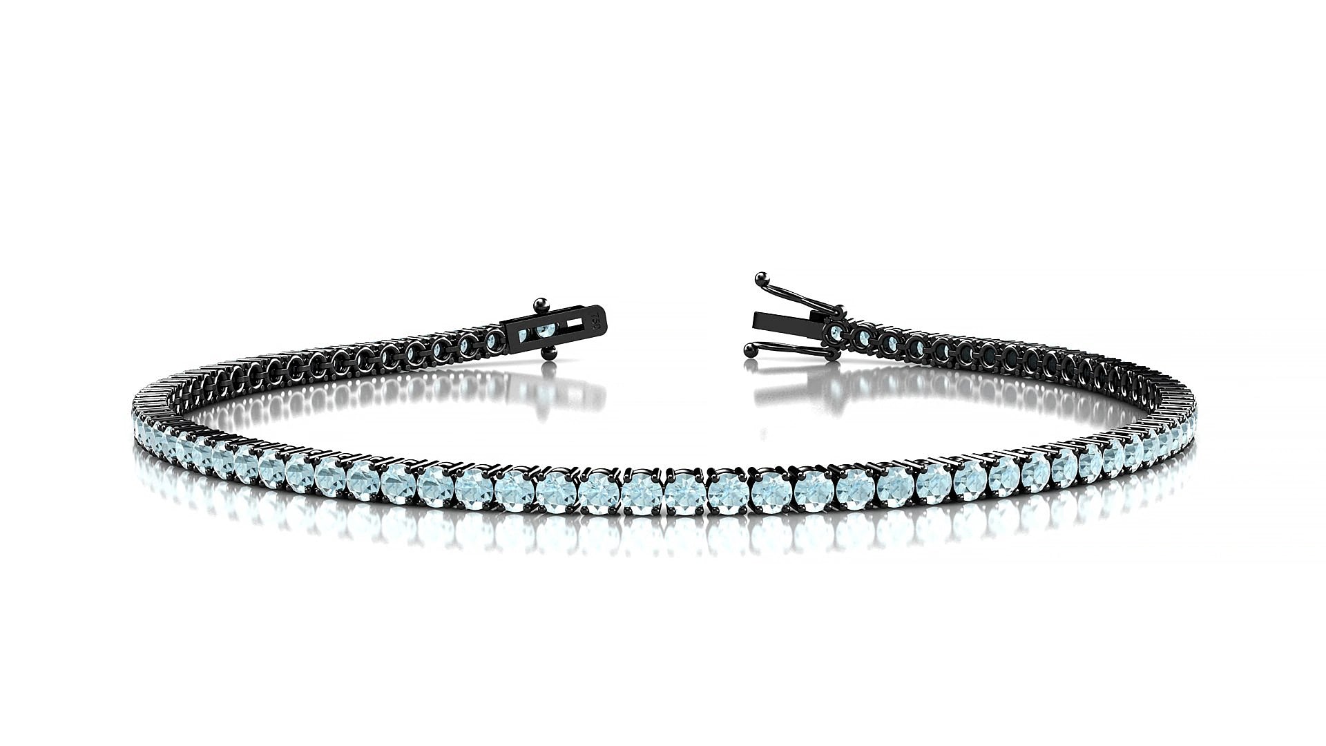 Capri | 18k Black Gold 2 mm Round Natural Aquamarine 15 cm Tennis Bracelet
