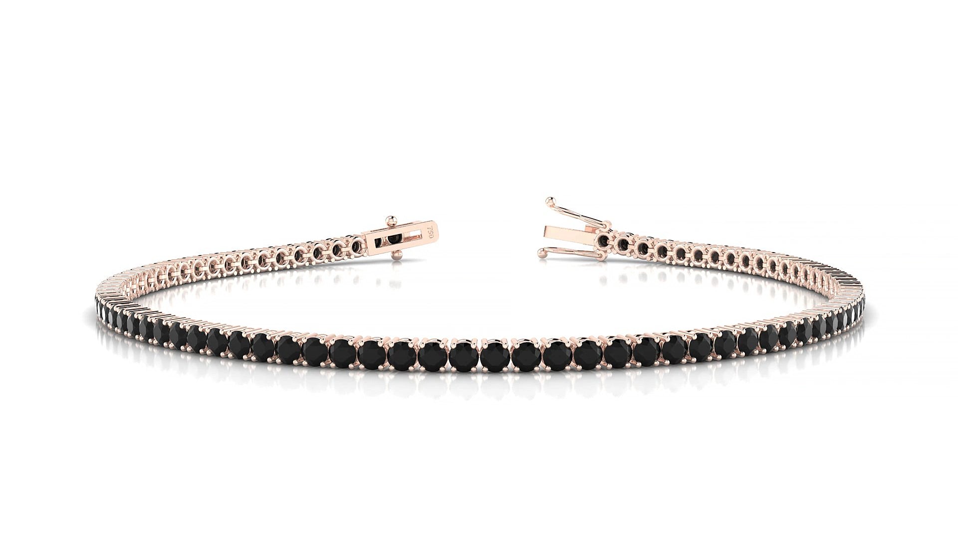 Capri | 18k Rose Gold 2 mm Round Natural Black Diamond 19 cm Tennis Bracelet