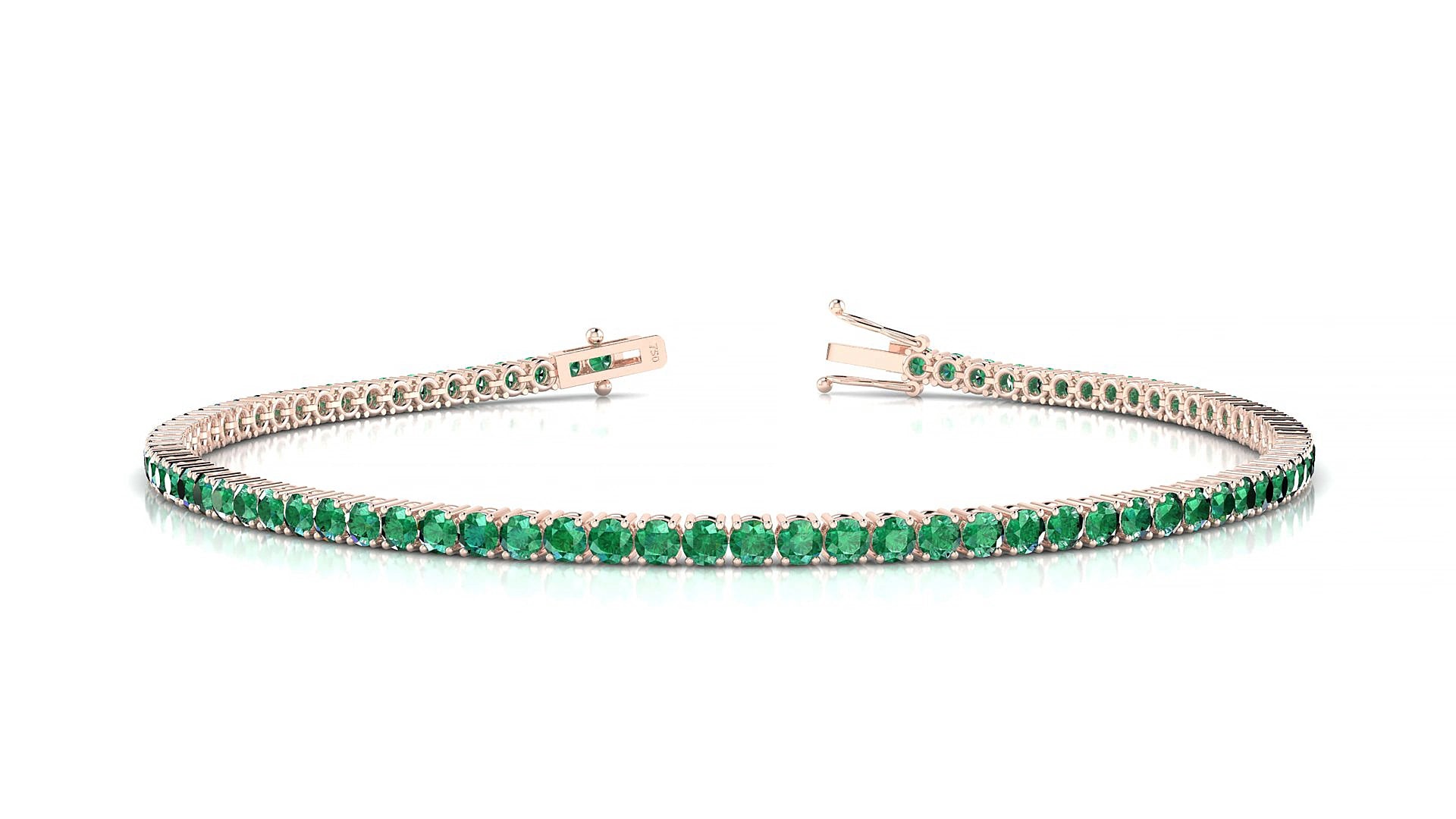 Capri | 18k Rose Gold 2 mm Round Natural Emerald 15 cm Tennis Bracelet