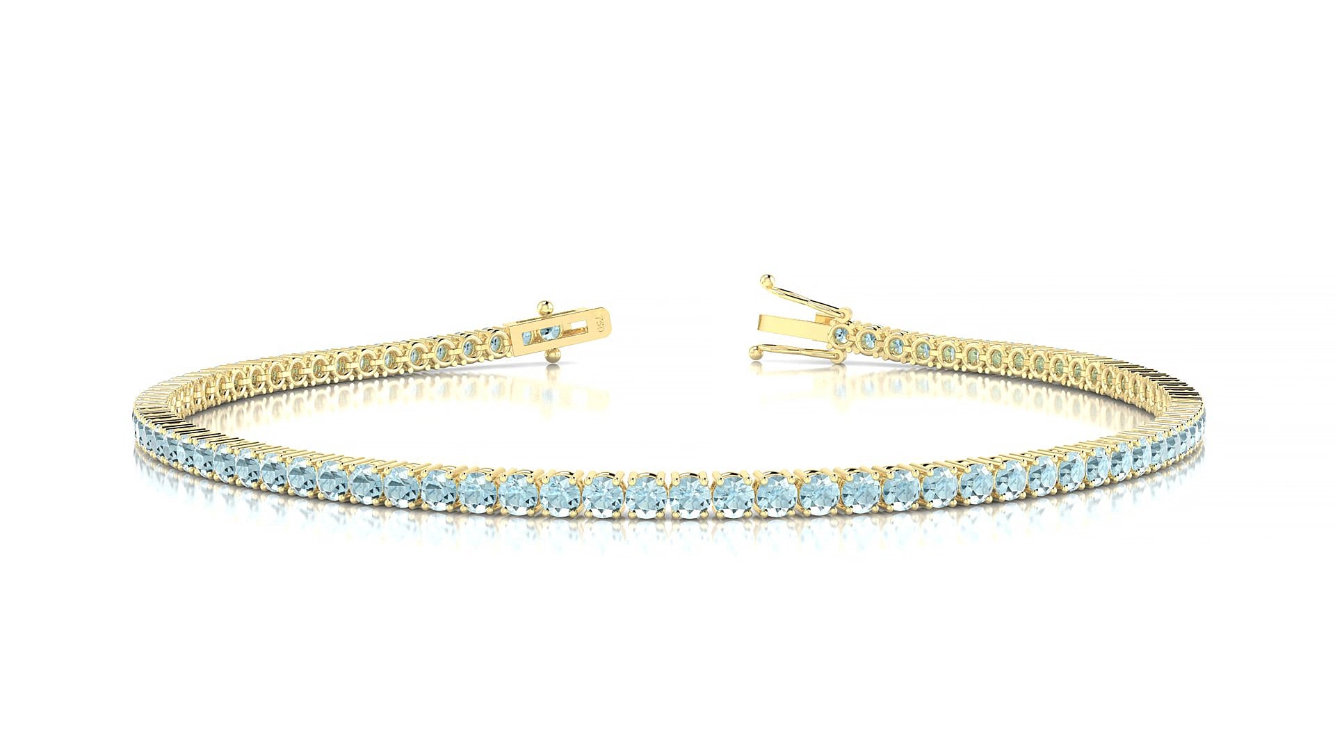 Capri | 18k Yellow Gold 2 mm Round Natural Aquamarine 15 cm Tennis Bracelet