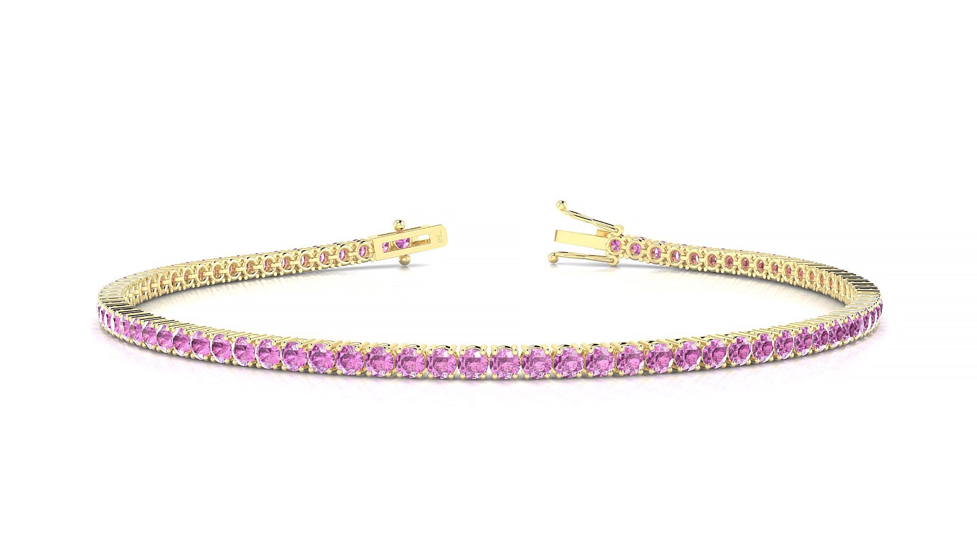 Capri | 18k Yellow Gold 2 mm Round Natural Pink Sapphire Tennis Bracelet