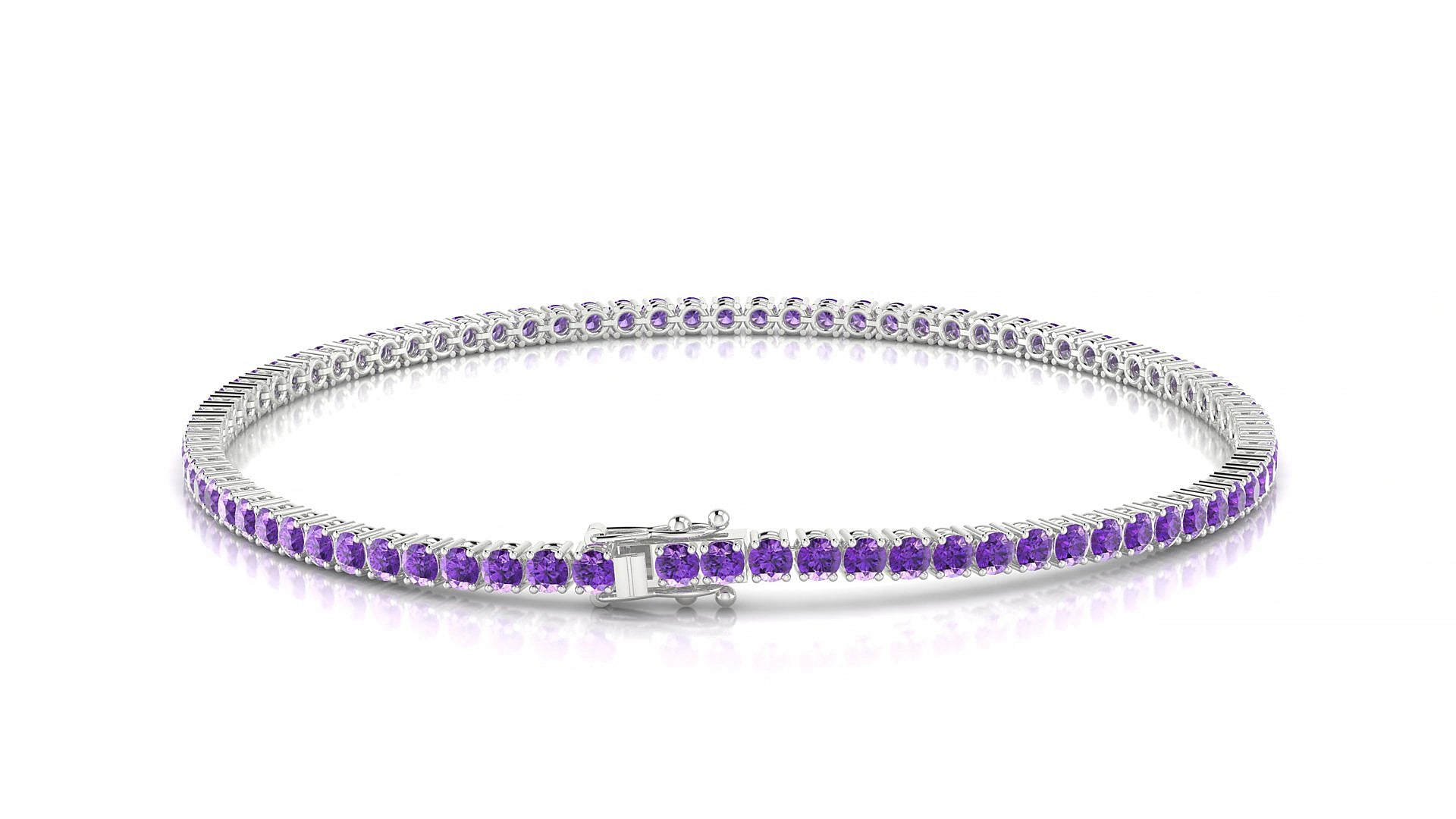 Capri | 18k White Gold 2 mm Round Natural Amethyst 15 cm Tennis Bracelet
