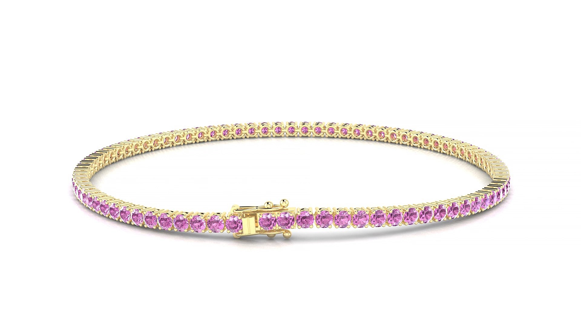 Capri | 18k Yellow Gold 2 mm Round Natural Pink Sapphire 15 cm Tennis Bracelet