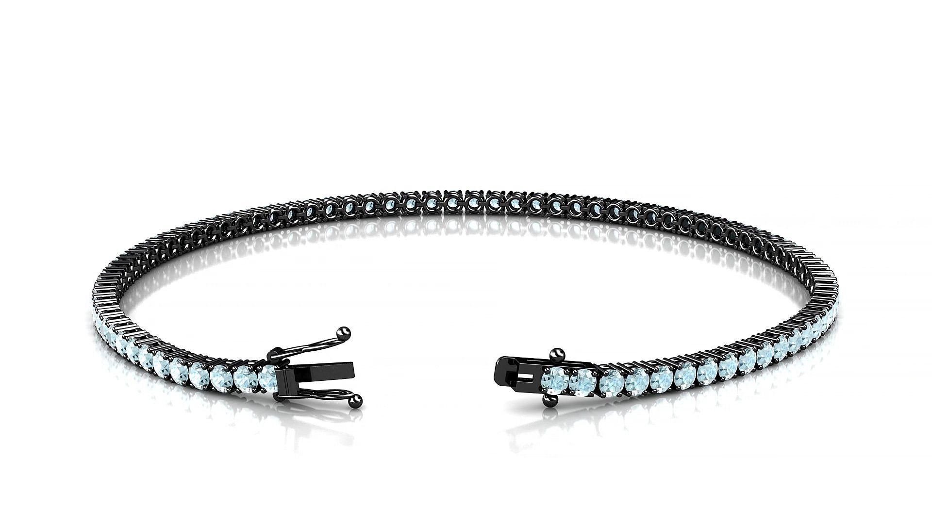 Capri | 18k Black Gold 2 mm Round Natural Aquamarine 15 cm Tennis Bracelet