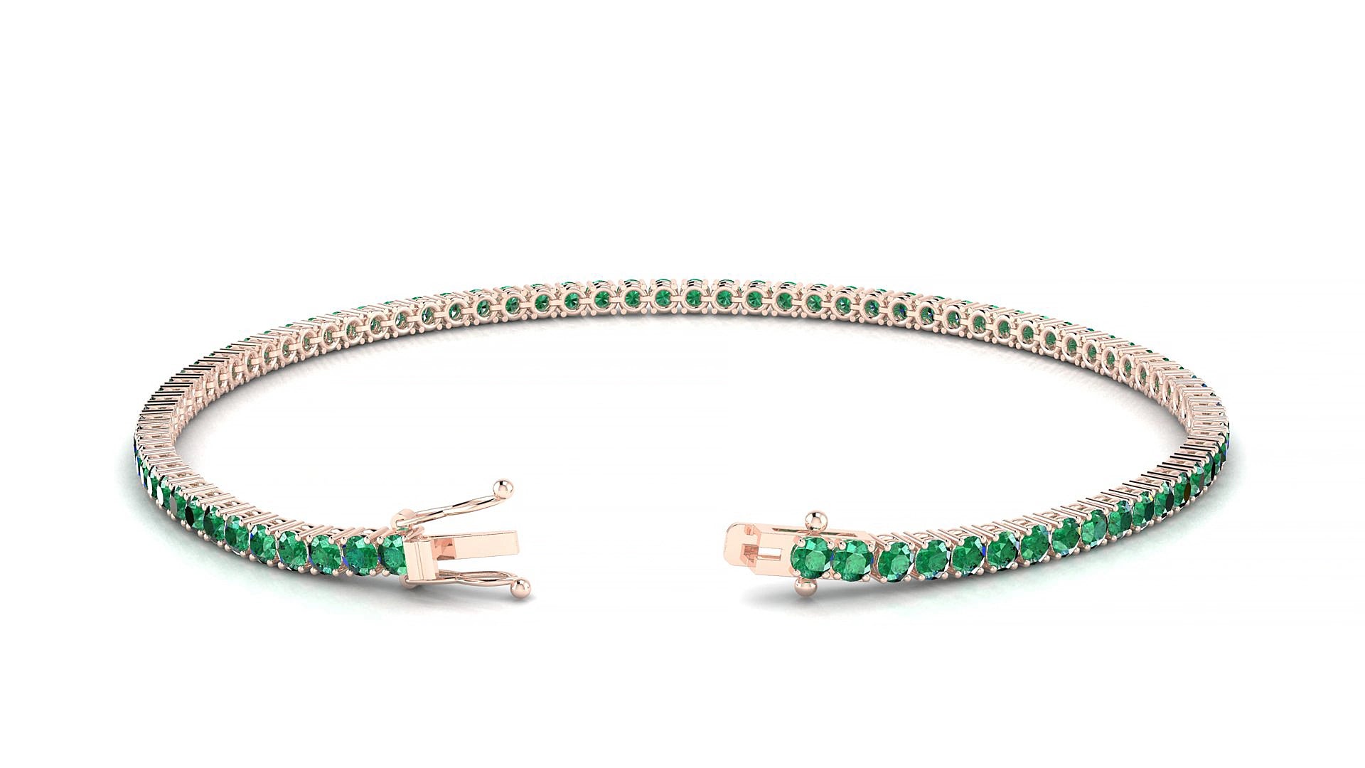 Capri | 18k Rose Gold 2 mm Round Natural Emerald 15 cm Tennis Bracelet