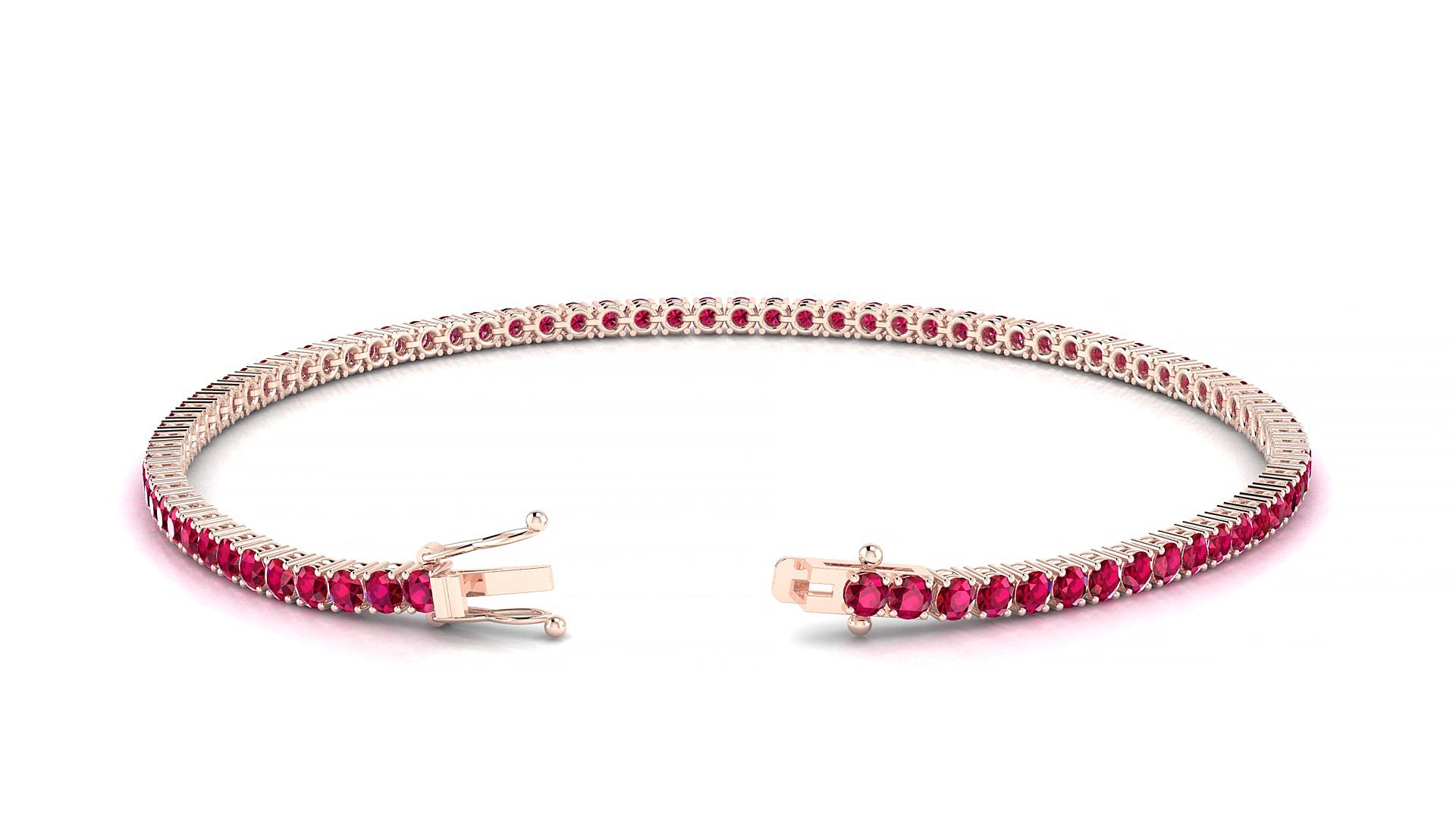 Capri | 18k Rose Gold 2 mm Round Natural Ruby 15 cm Tennis Bracelet