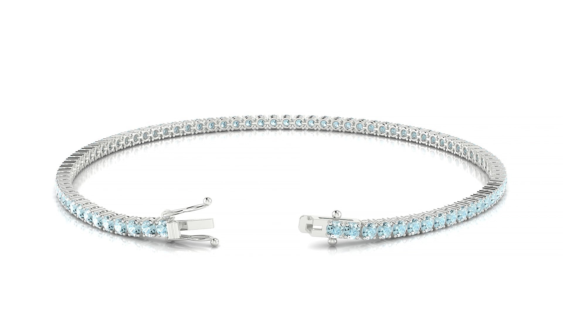 Capri | 18k White Gold 2 mm Round Natural Aquamarine 15 cm Tennis Bracelet