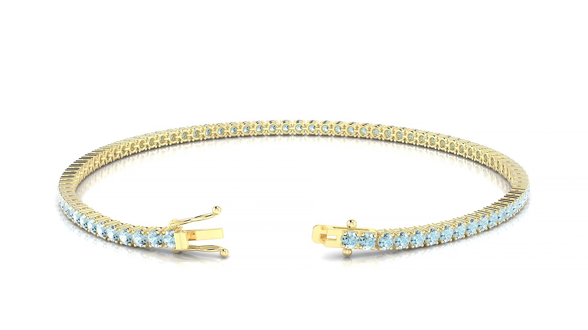 Capri | 18k Yellow Gold 2 mm Round Natural Aquamarine 15 cm Tennis Bracelet