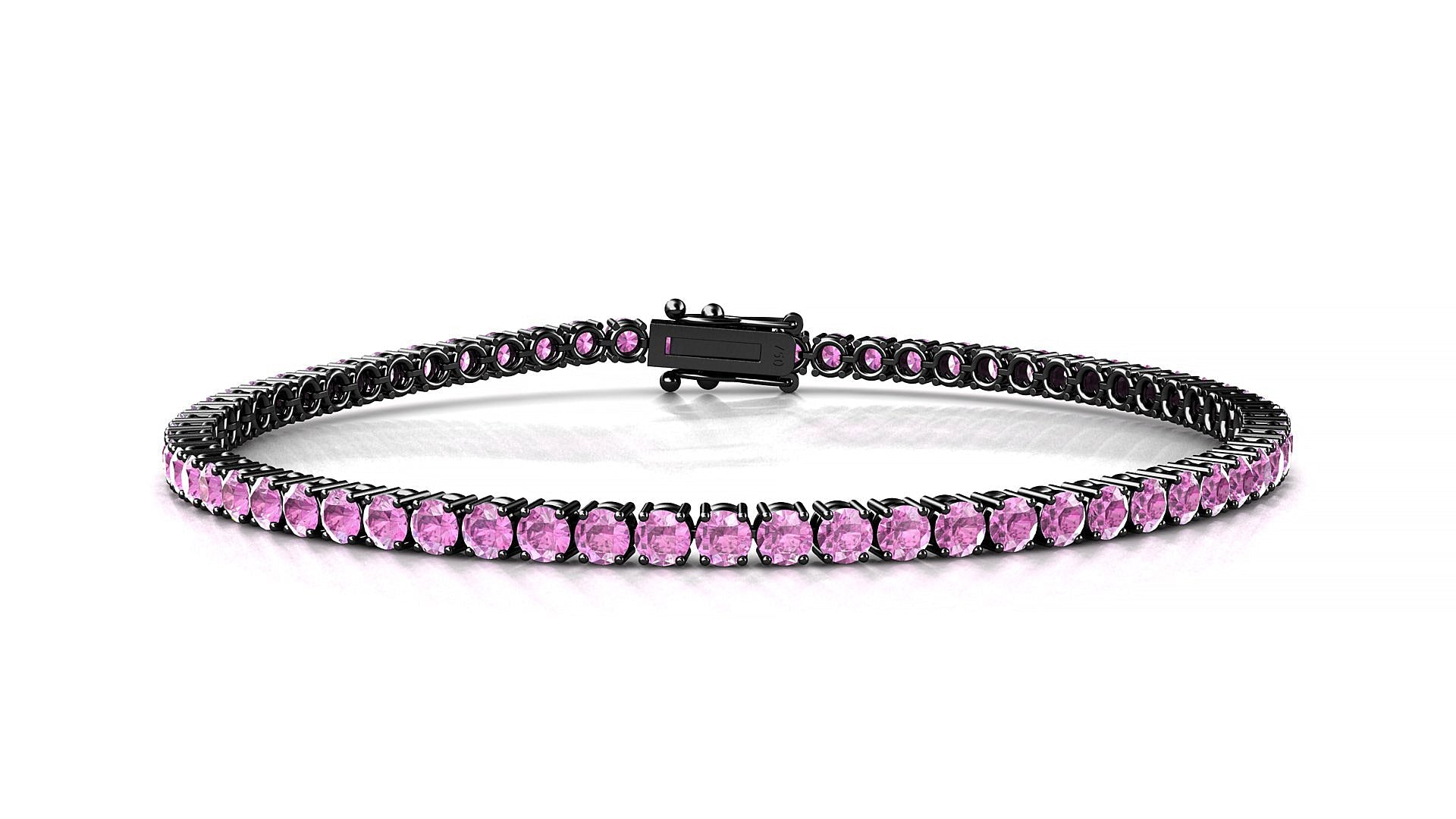 Capri | 18k Black Gold 2.5 mm Round Natural Pink Sapphire Tennis Bracelet