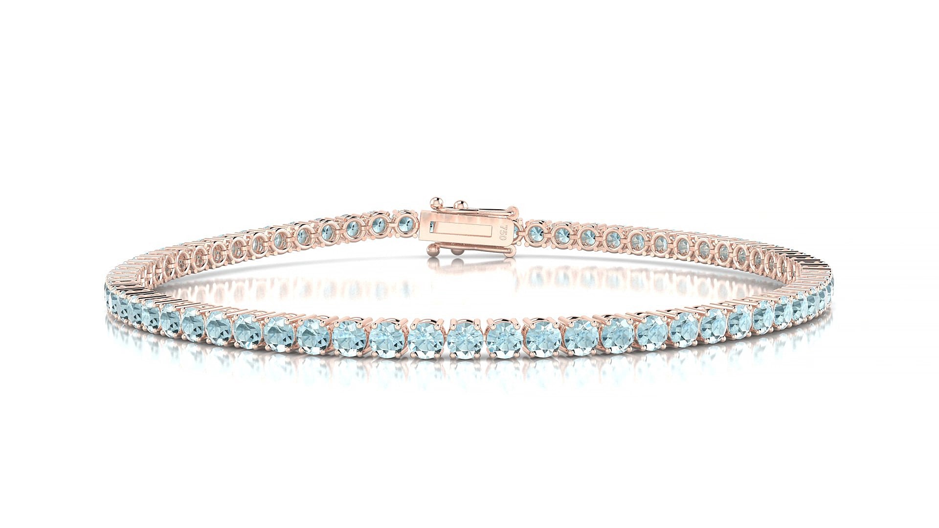 Capri | 18k Rose Gold 2.5 mm Round Natural Aquamarine 18 cm Tennis Bracelet