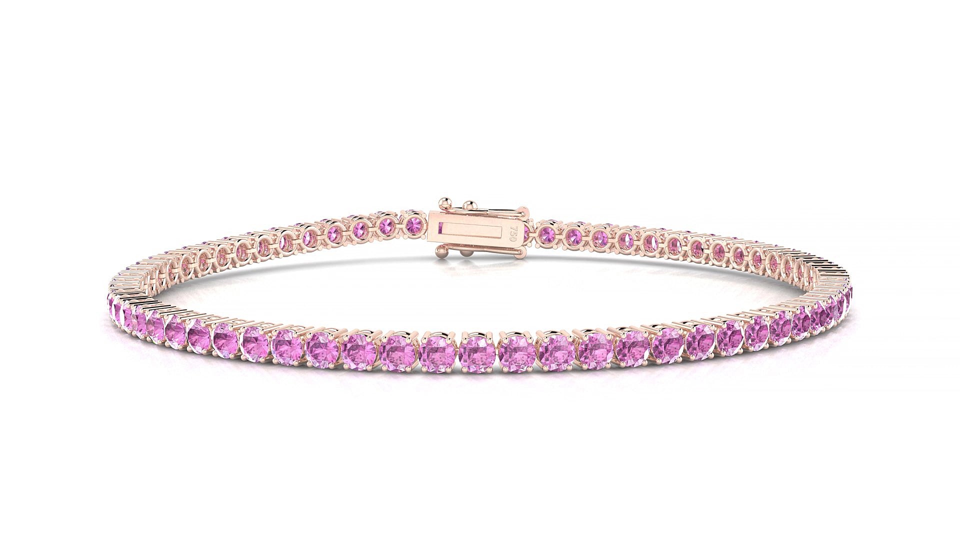 Capri | 18k Rose Gold 2.5 mm Round Natural Pink Sapphire 15 cm Tennis Bracelet