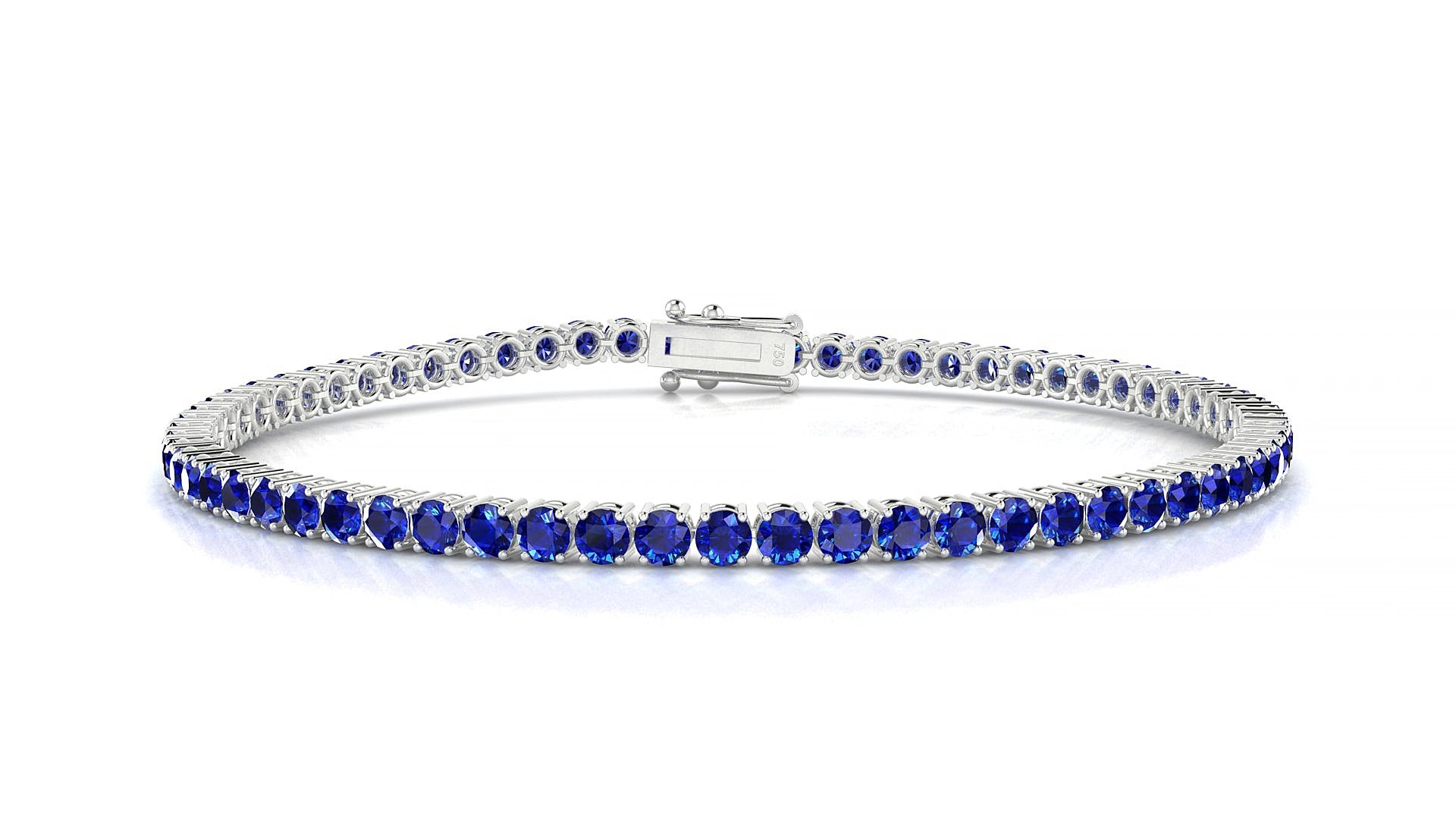 Capri | 18k White Gold 2.5 mm Round Natural Sapphire 19 cm Tennis Bracelet