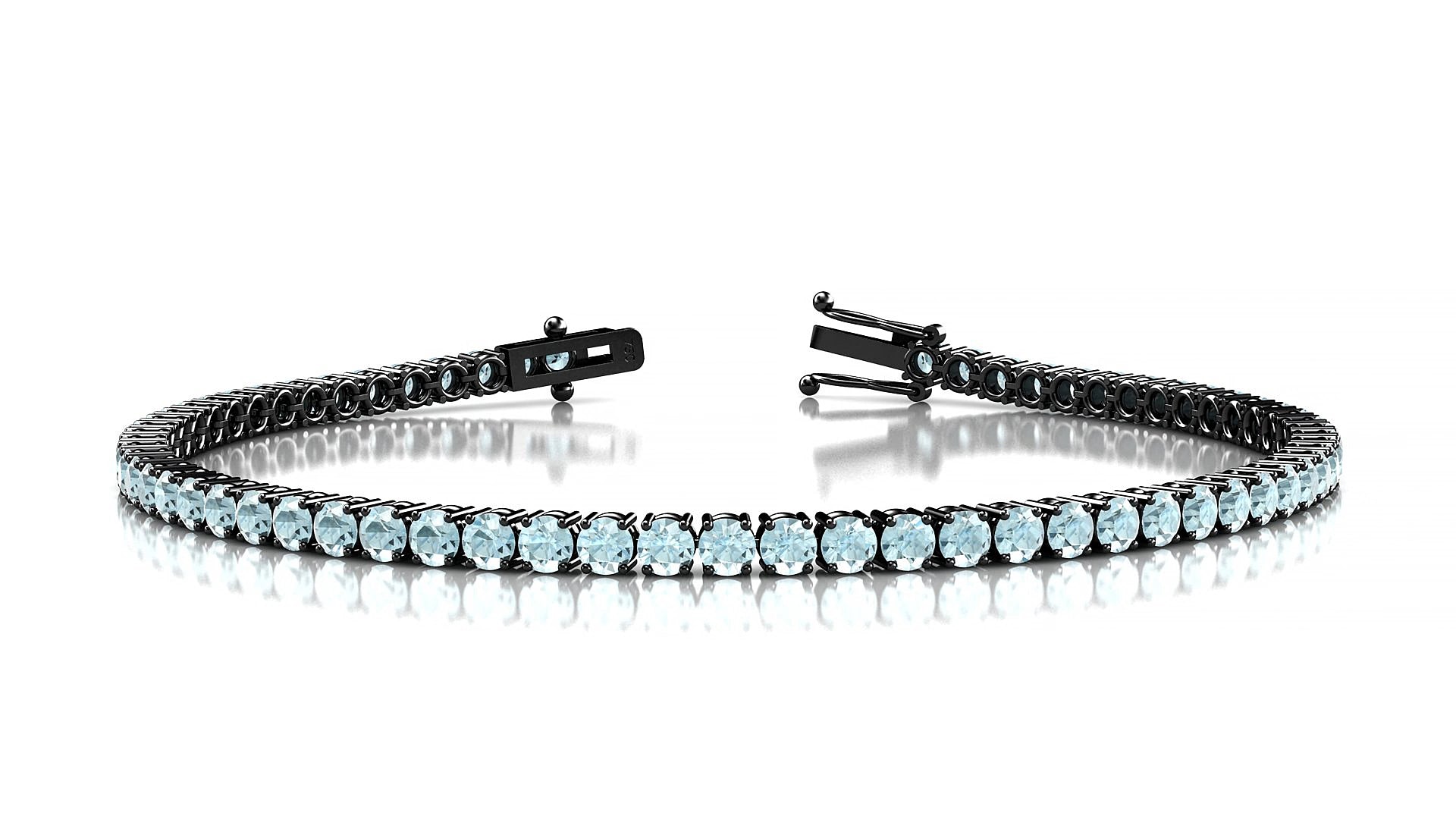 Capri | 18k Black Gold 2.5 mm Round Natural Aquamarine 15 cm Tennis Bracelet