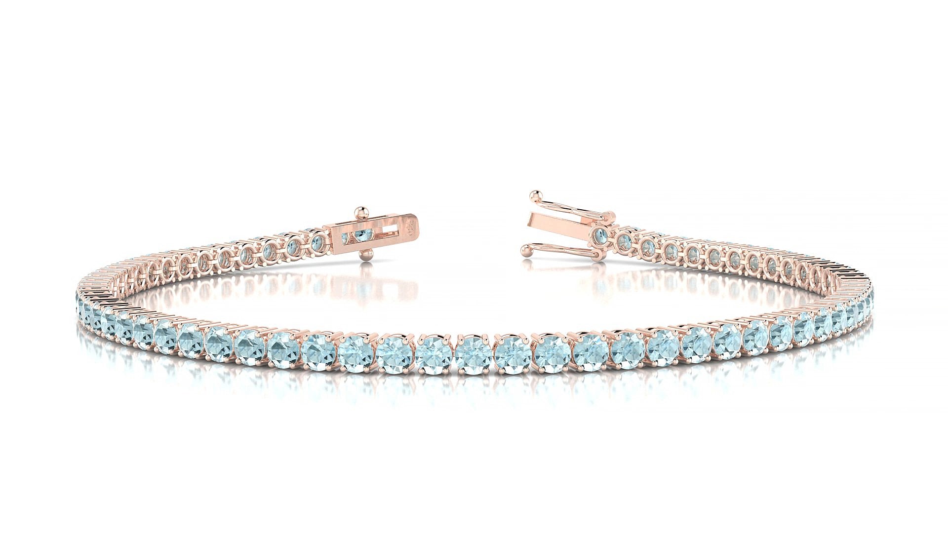 Capri | 18k Rose Gold 2.5 mm Round Natural Aquamarine 15 cm Tennis Bracelet