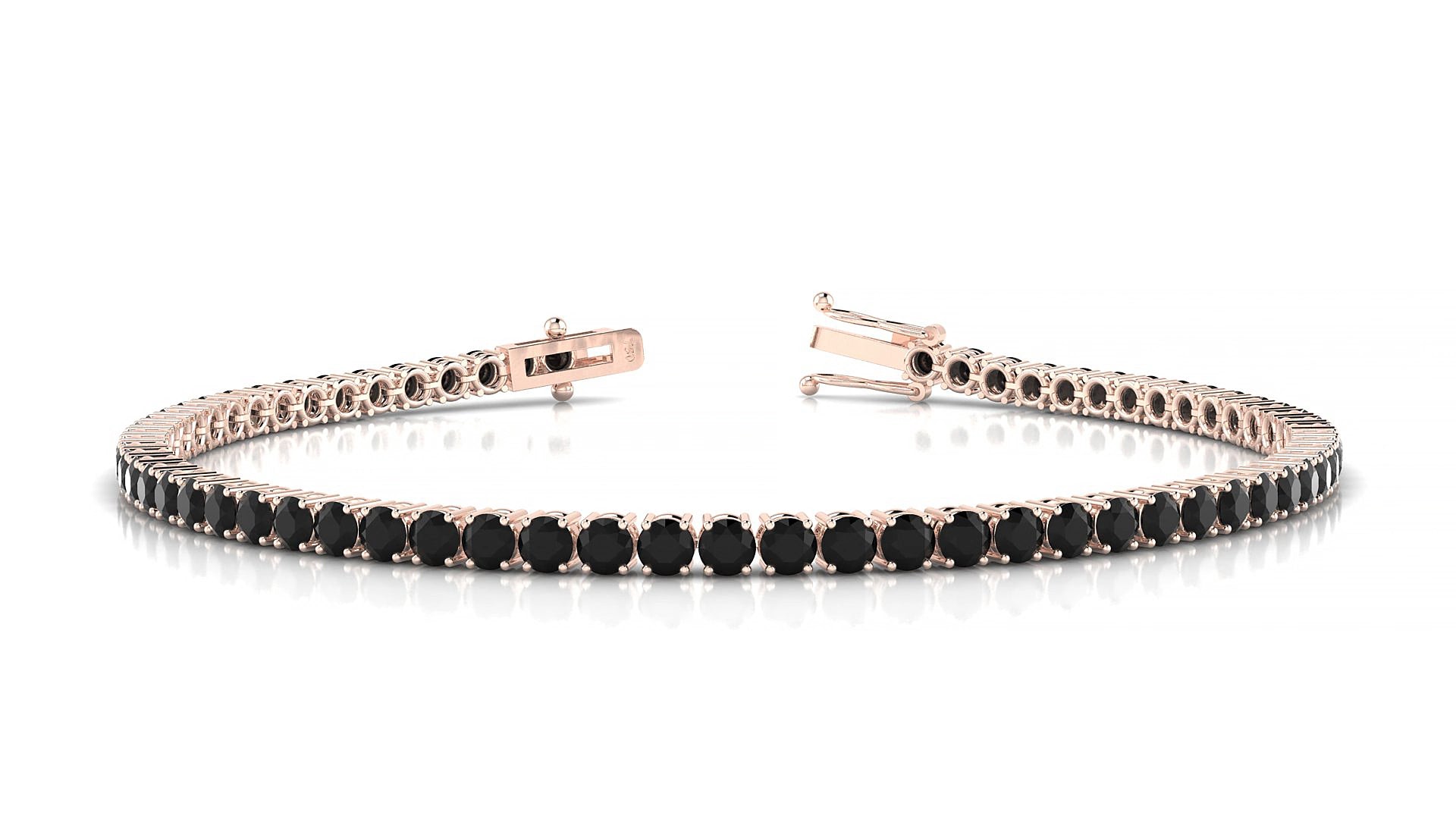 Capri | 18k Rose Gold 2.5 mm Round Natural Black Diamond 20 cm Tennis Bracelet