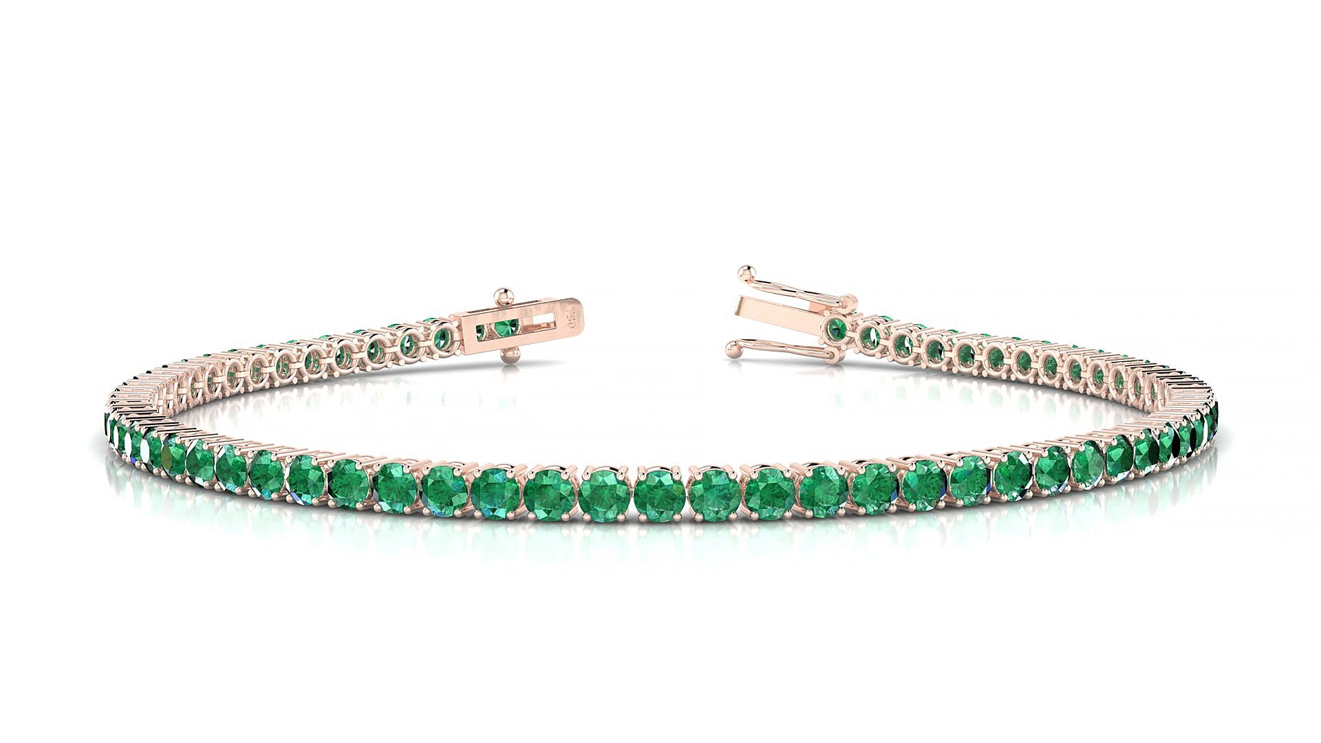 Capri | 18k Rose Gold 2.5 mm Round Natural Emerald 15 cm Tennis Bracelet