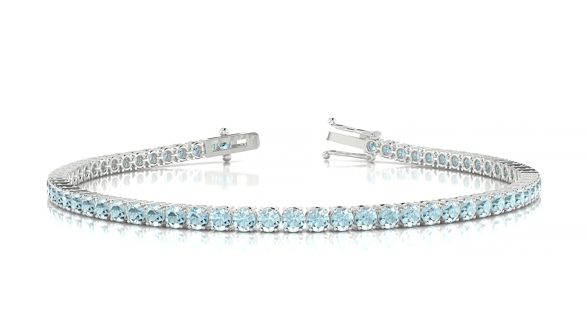 Capri | 18k White Gold 2.5 mm Round Natural Aquamarine Tennis Bracelet