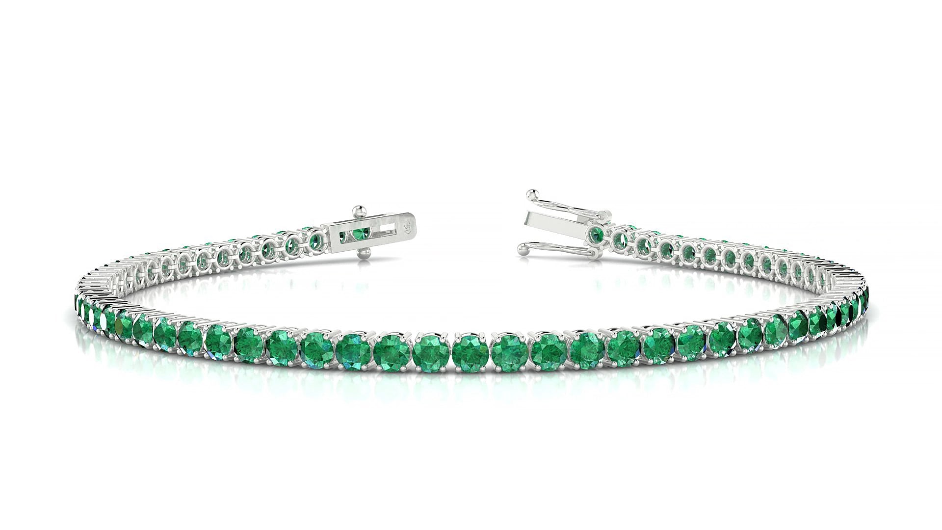 Capri | 18k White Gold 2.5 mm Round Natural Emerald 15 cm Tennis Bracelet