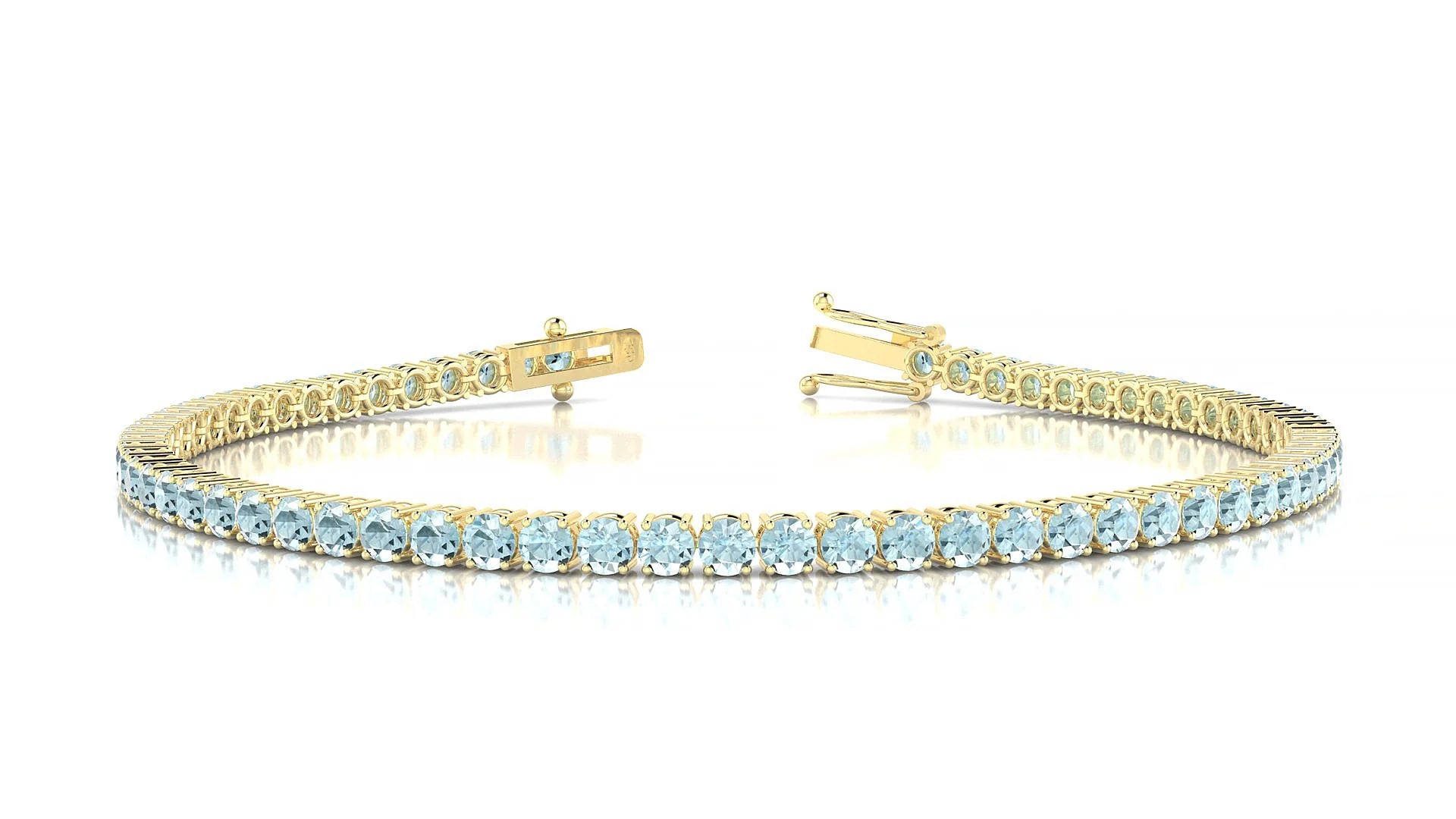 Capri | 18k Yellow Gold 2.5 mm Round Natural Aquamarine Tennis Bracelet